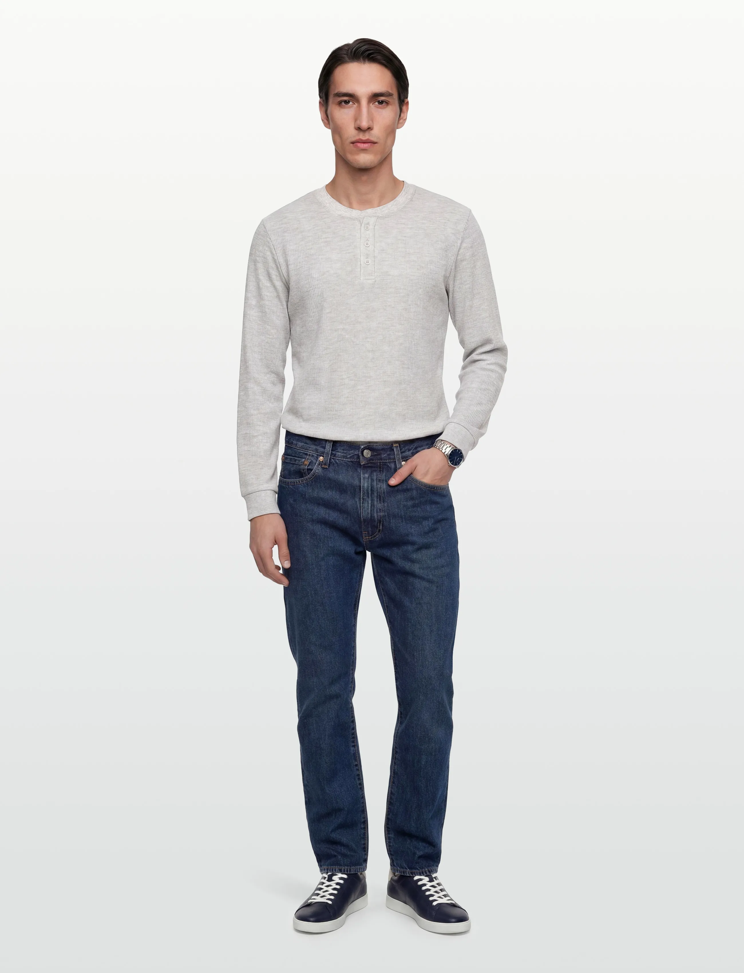 Jack & Jones JORNIAGARA HENLEY LS TEE - T-shirts - BRIGHT WHITE / grey