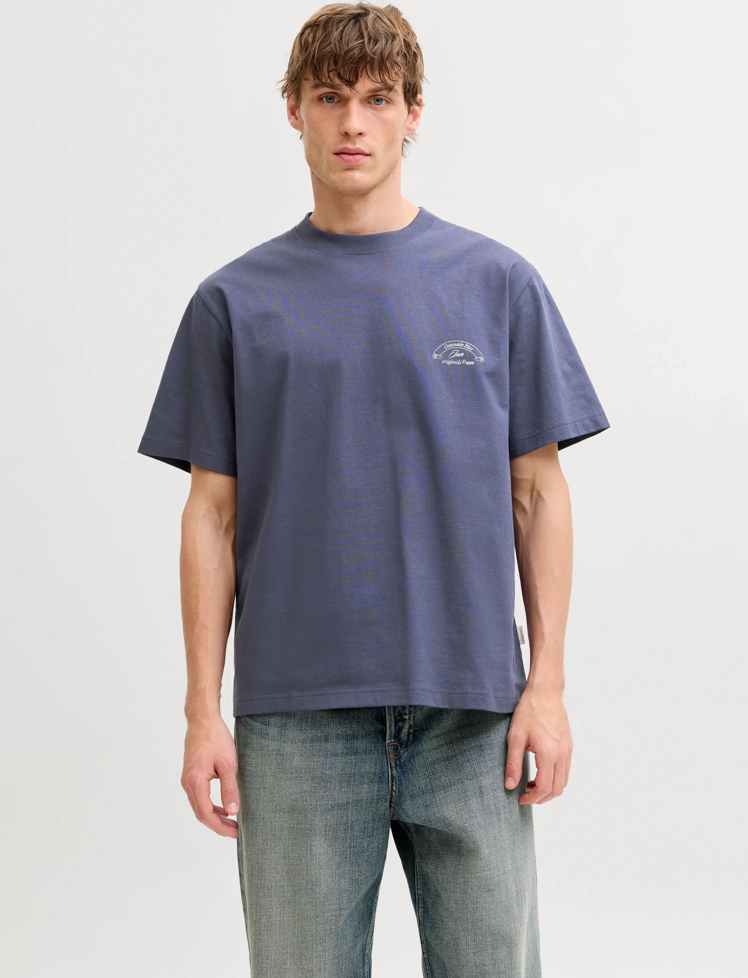 Jack & Jones Jormontauk Photo Back Tee Ss Cn, L, Blue, T-Shirts > Kortærmede, Herre