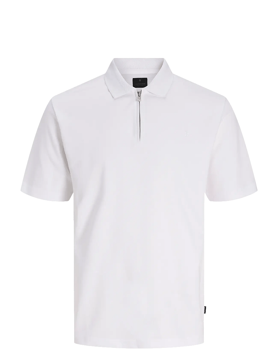 Jack & Jones - JPRBLAETHAN SS ZIP POLO SN - kortärmade pikéer - bright white - 1