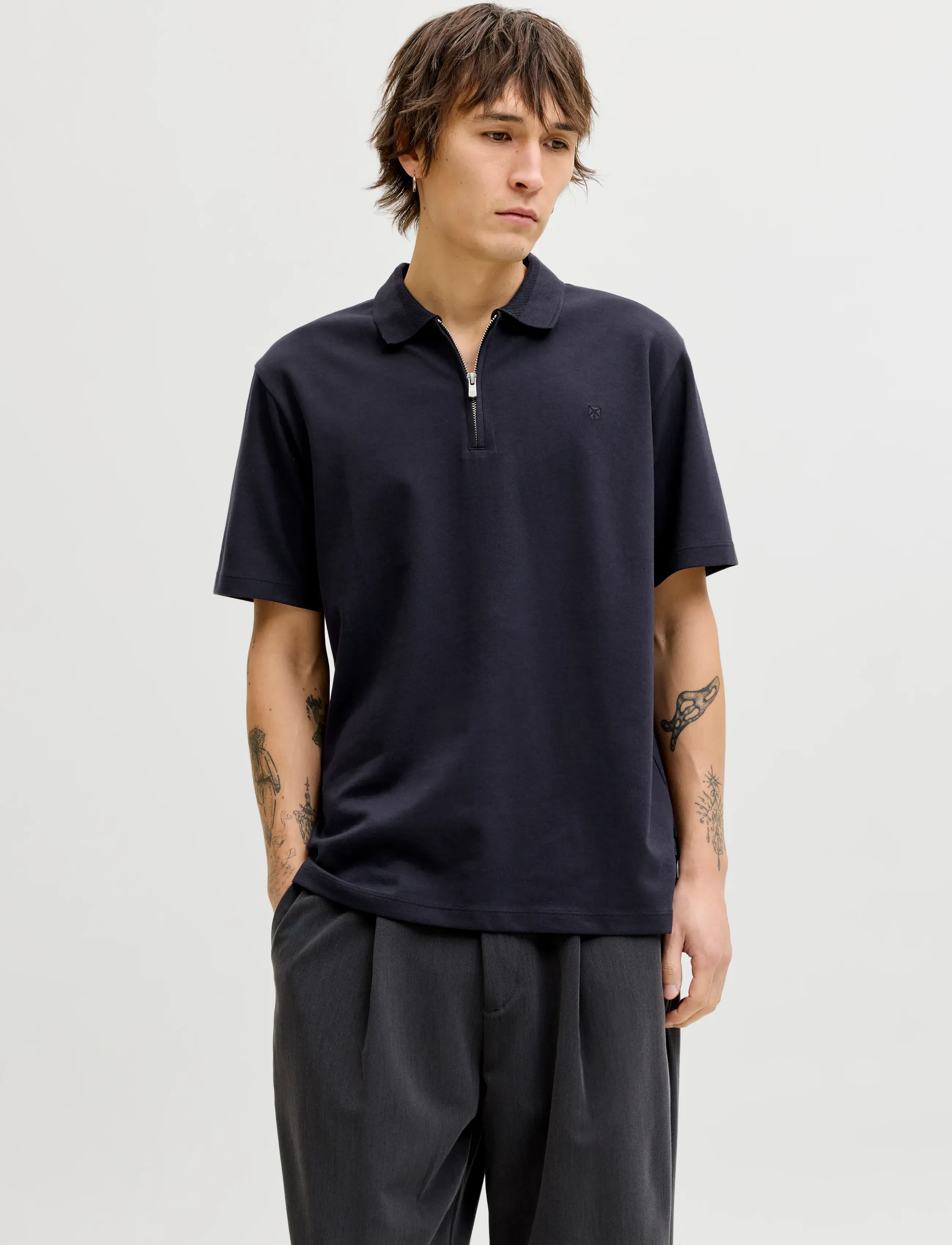 Jack & Jones Jprblaethan Ss Zip Polo Sn, M, Polos, Marineblau - Short-sleeved, Männerswear