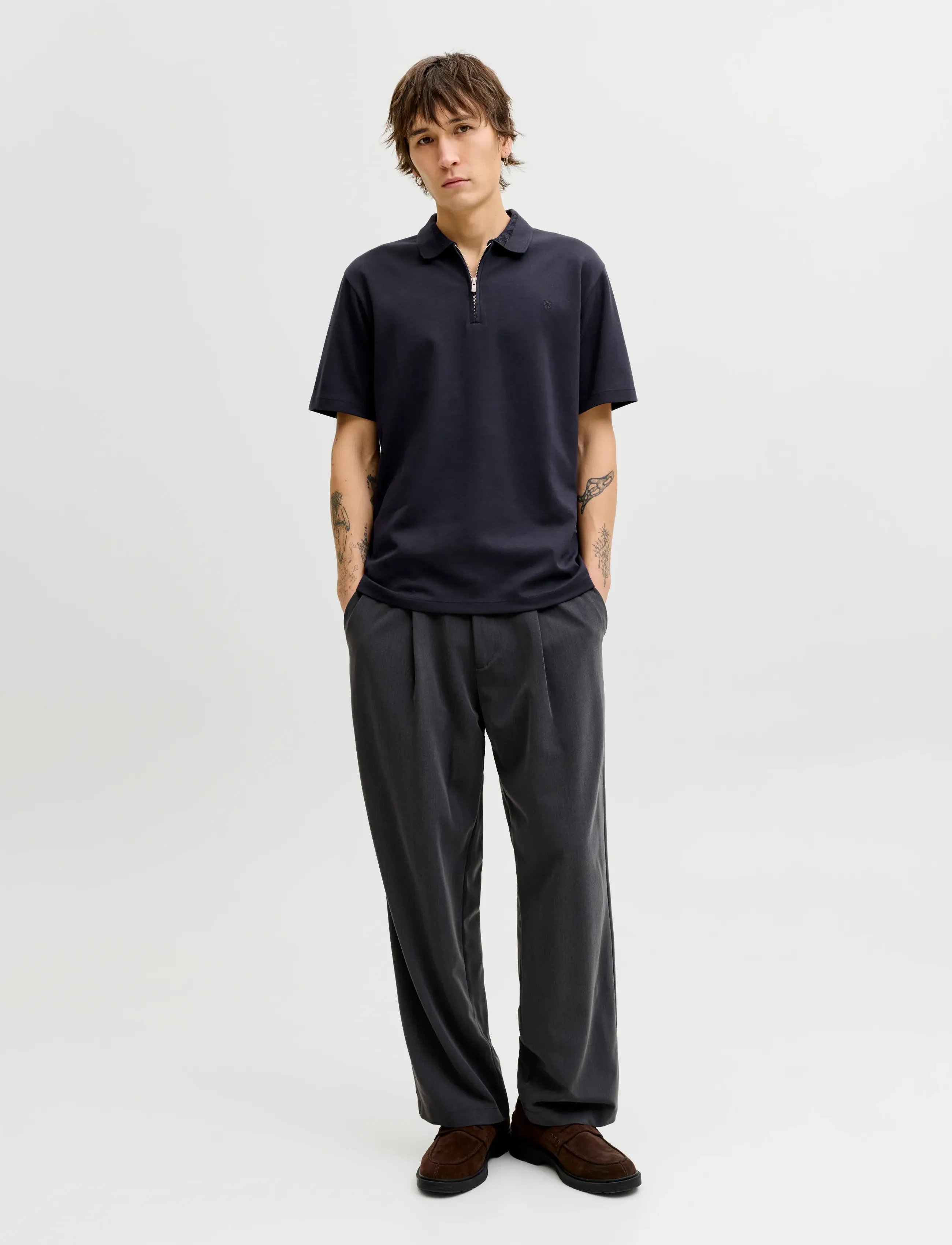 Jack & Jones - JPRBLAETHAN SS ZIP POLO SN - kortärmade pikéer - night sky - 4