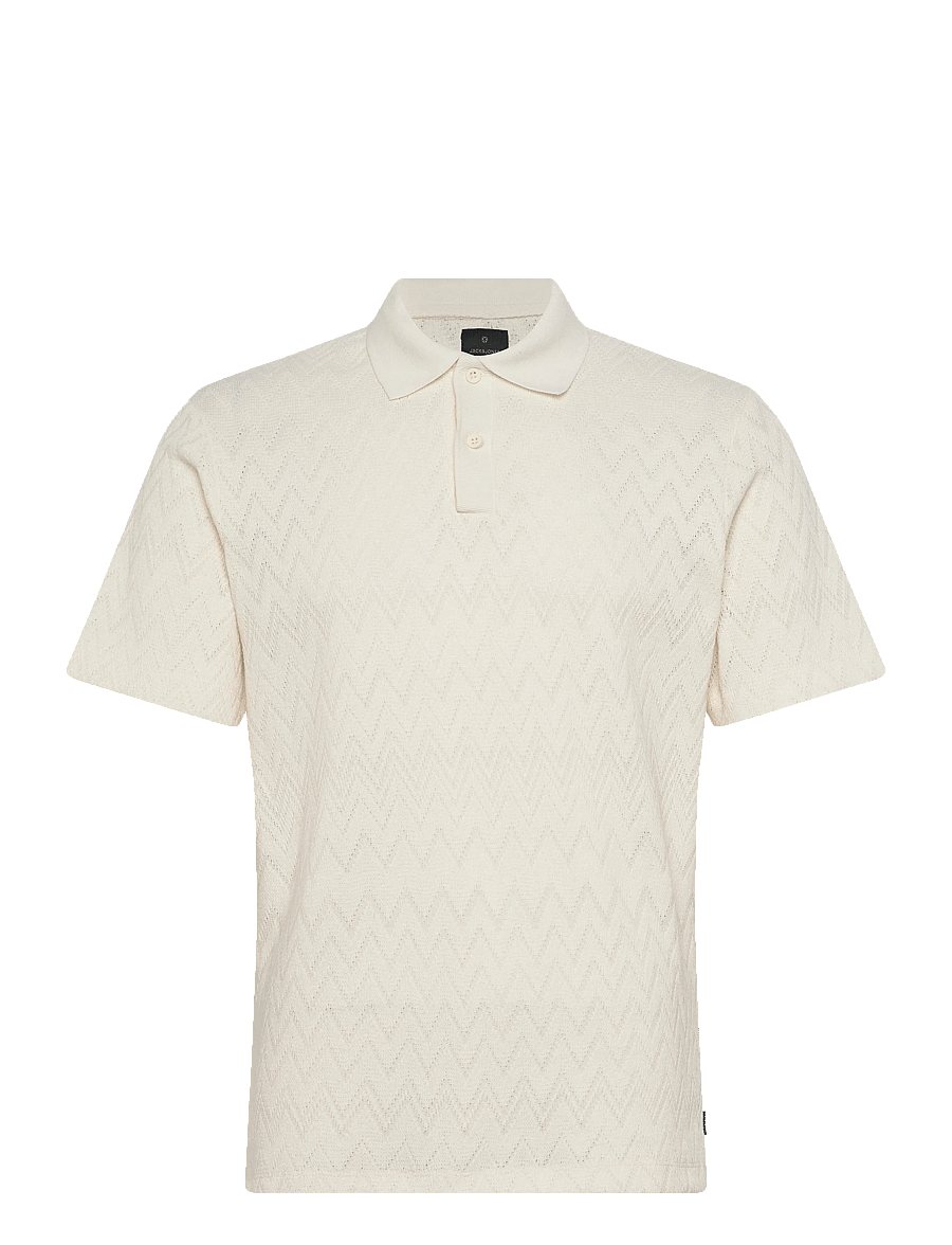 Jack & Jones - JPRBLATRENTON SS JACQUARD POLO - kortärmade pikéer - cloud dancer - 0