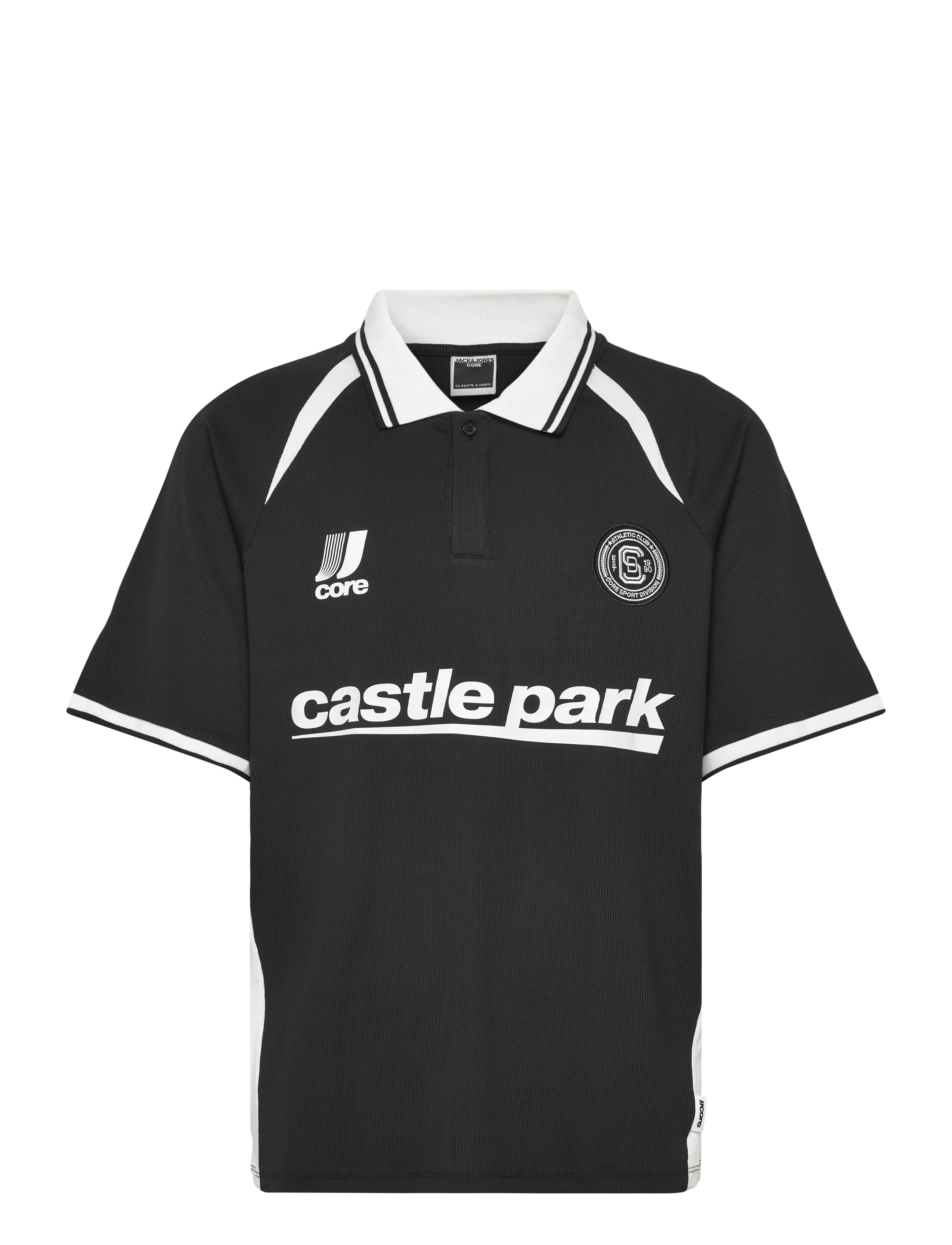 Jack & Jones JCOCLUB RIBBED FOOTBALL POLO SS - Streetstyle - BLACK / black