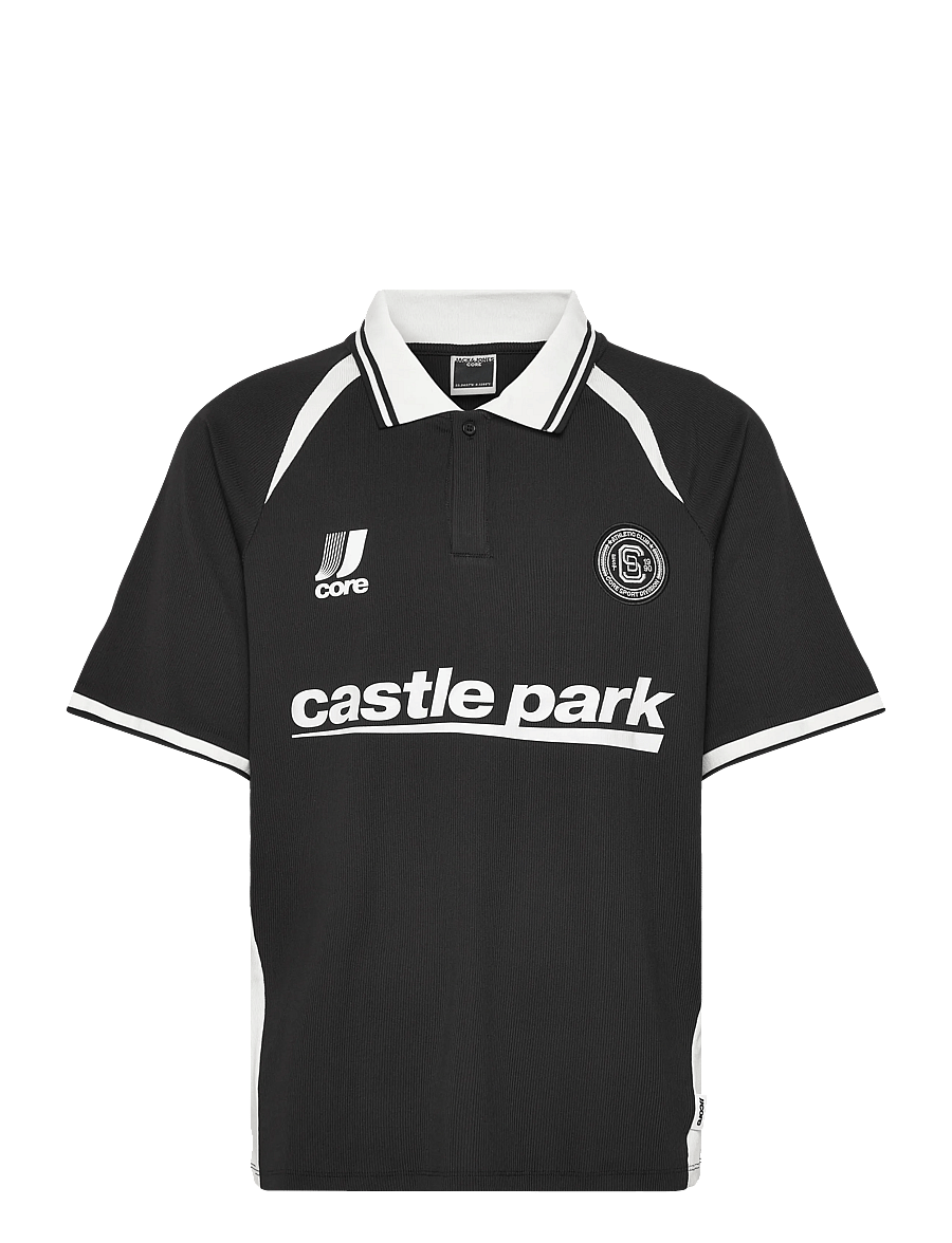 Jack & Jones - JCOCLUB RIBBED FOOTBALL POLO SS - oberteile & t-shirts - black - 1