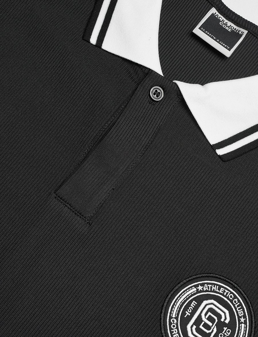 Jack & Jones - JCOCLUB RIBBED FOOTBALL POLO SS - oberteile & t-shirts - black - 5