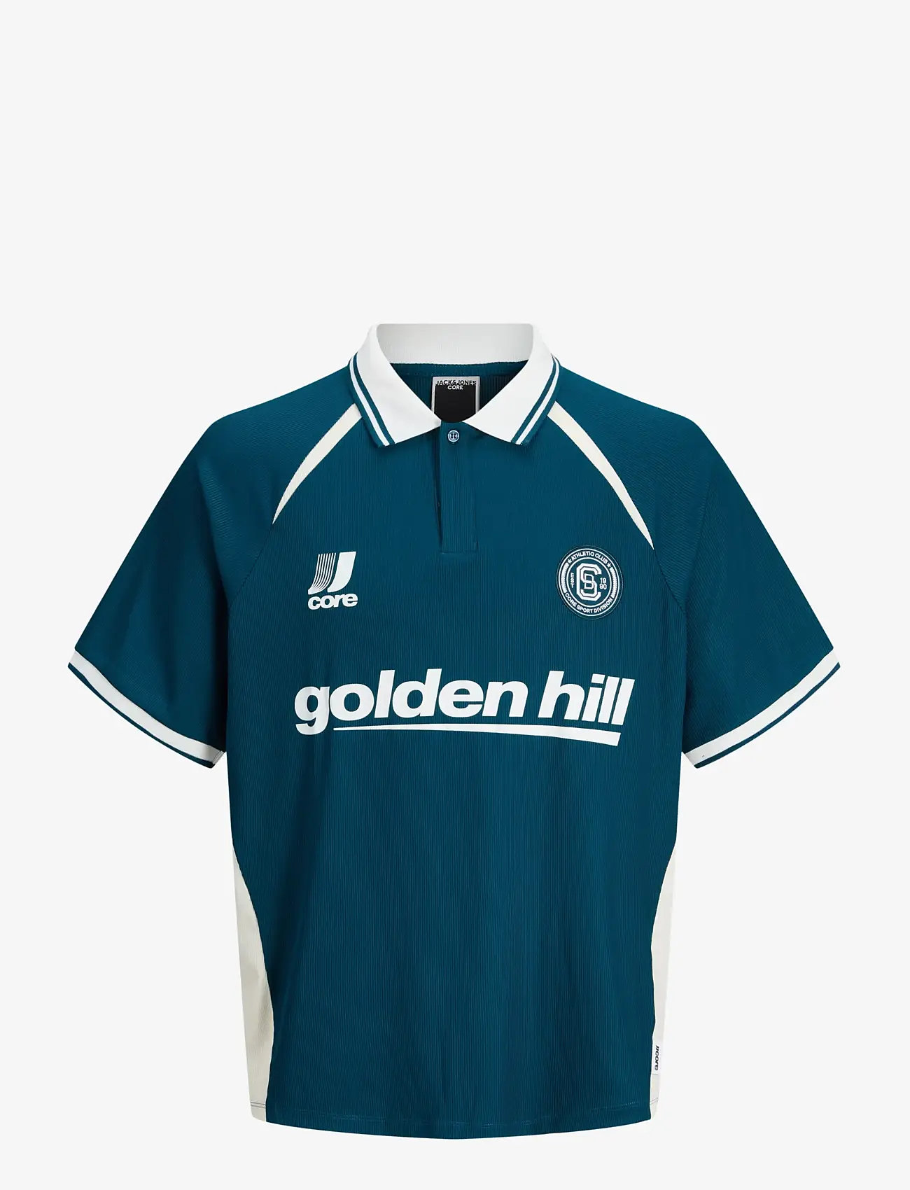 Jack & Jones - JCOCLUB RIBBED FOOTBALL POLO SS - toppar & t-shirts - poseidon - 1