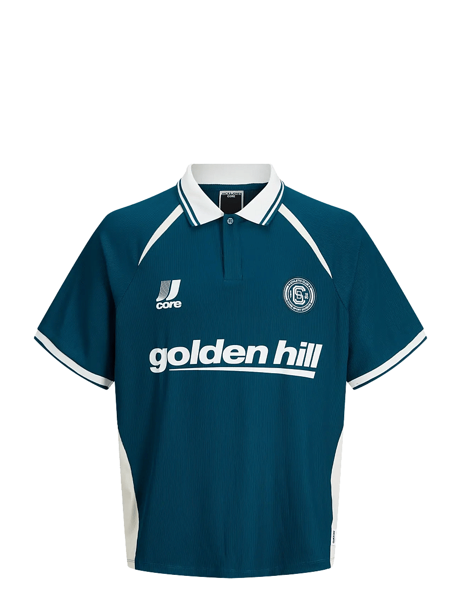 Jack & Jones - JCOCLUB RIBBED FOOTBALL POLO SS - oberteile & t-shirts - poseidon - 1