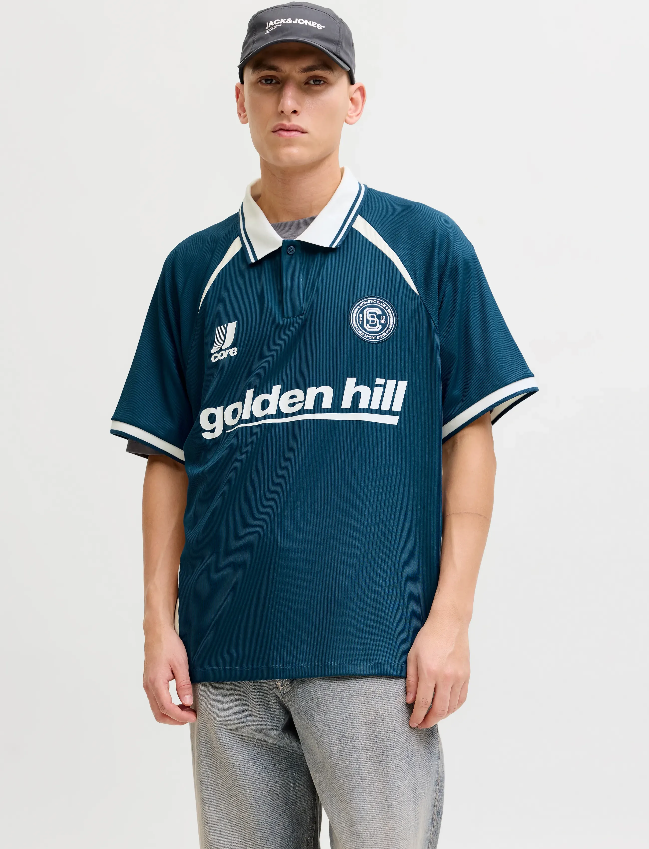 Jack & Jones JCOCLUB RIBBED FOOTBALL POLO SS - Akcija - POSEIDON / navy