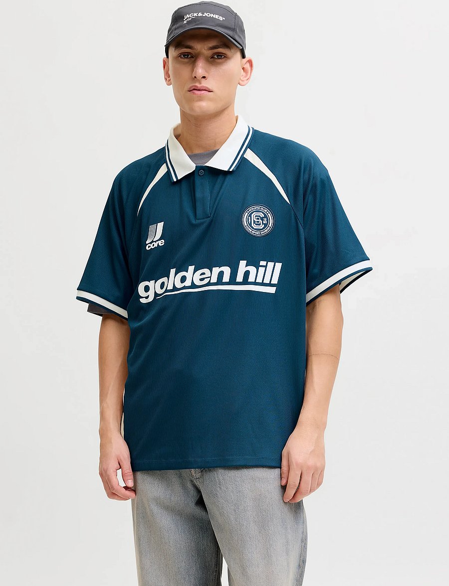 Jack & Jones - JCOCLUB RIBBED FOOTBALL POLO SS - oberteile & t-shirts - poseidon - 0