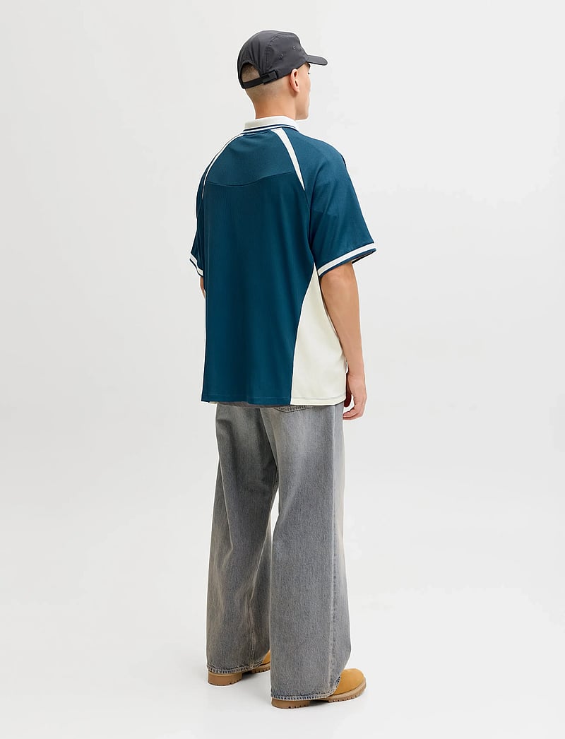 Jack & Jones - JCOCLUB RIBBED FOOTBALL POLO SS - toppar & t-shirts - poseidon - 3