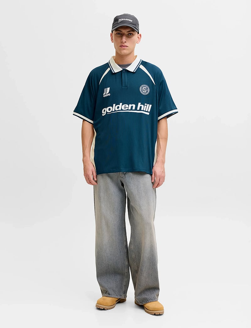 Jack & Jones - JCOCLUB RIBBED FOOTBALL POLO SS - toppar & t-shirts - poseidon - 4