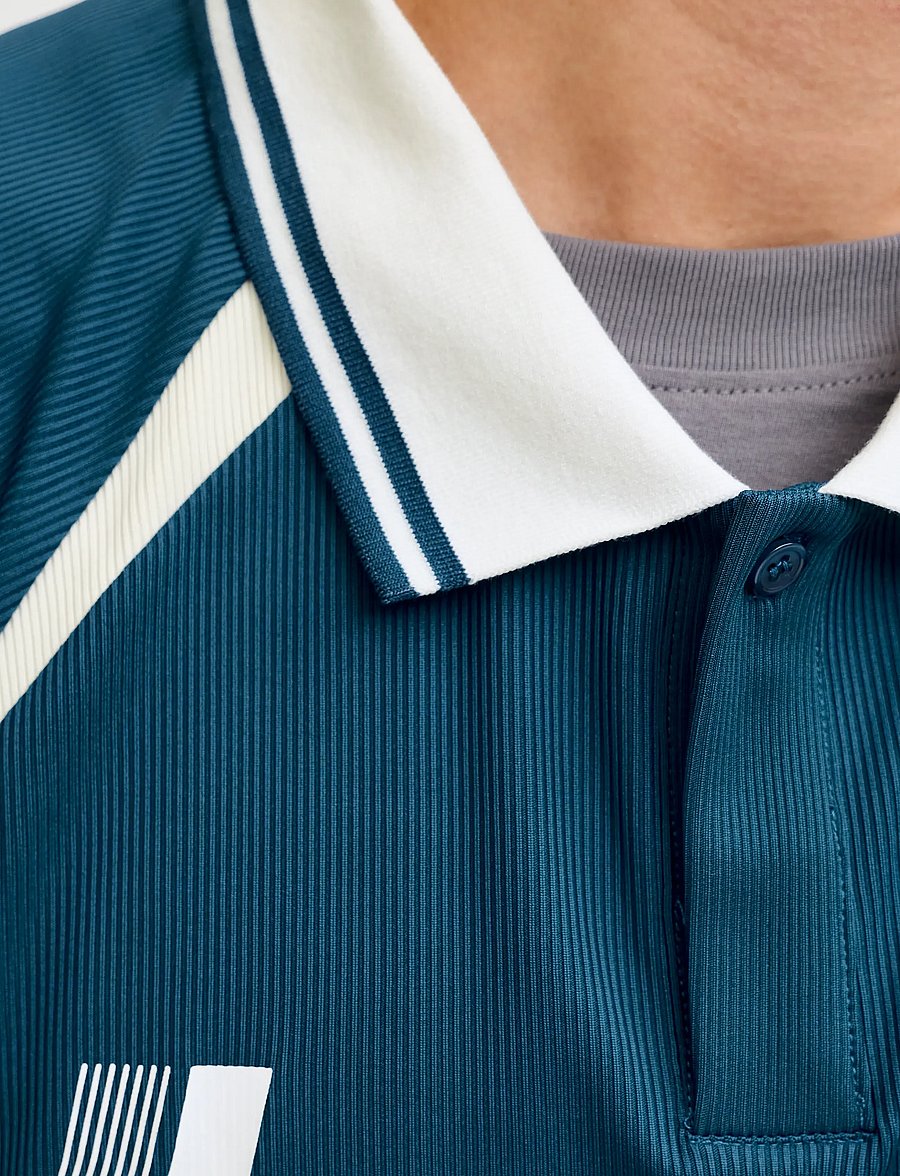 Jack & Jones - JCOCLUB RIBBED FOOTBALL POLO SS - oberteile & t-shirts - poseidon - 5