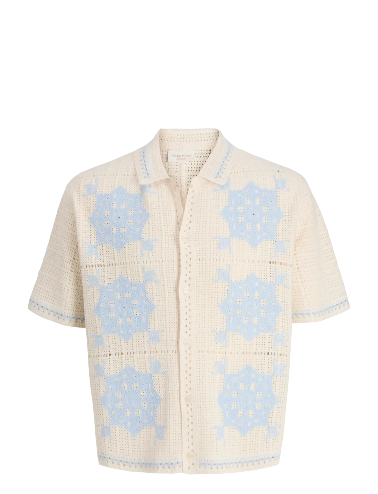 JACK & JONES Jororchard Knit Crochet Polo Cream - M - Herren