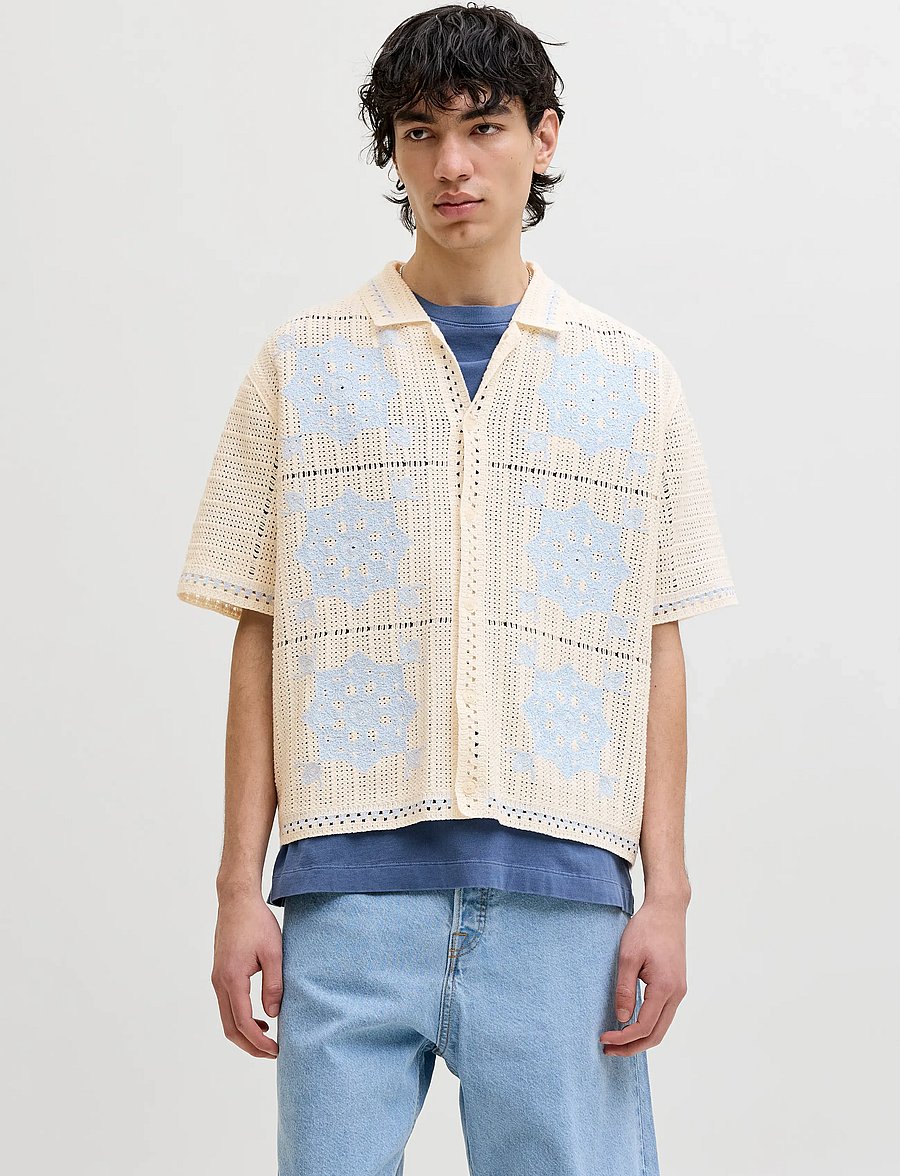 Jack & Jones - JORORCHARD KNIT CROCHET POLO - polostrik - sea salt - 0