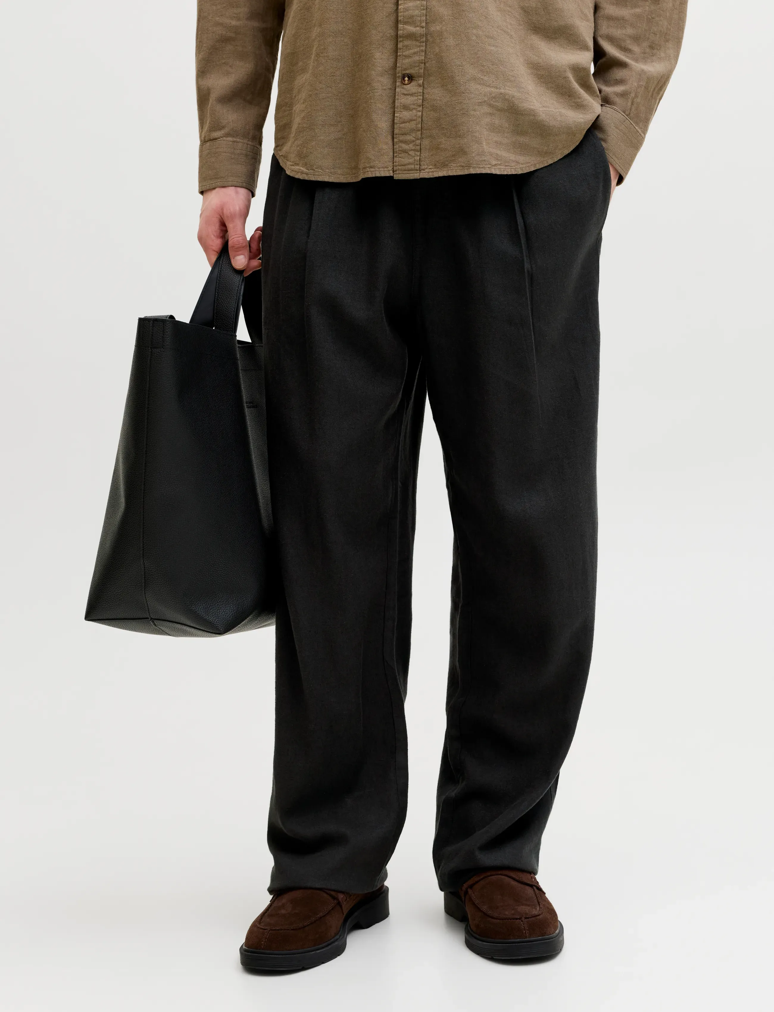 Jack & Jones Jpstbill Andros Vis Linen Blend Jogger, L, Black, Bukser > Afslappet, Herre