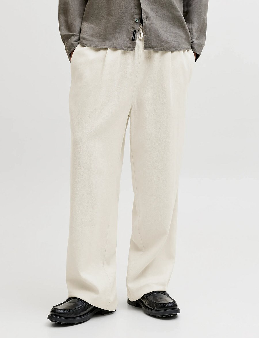 Jack & Jones - JPSTBILL ANDROS VIS LINEN BLEND JOGGER - hørbukser - cloud dancer - 0