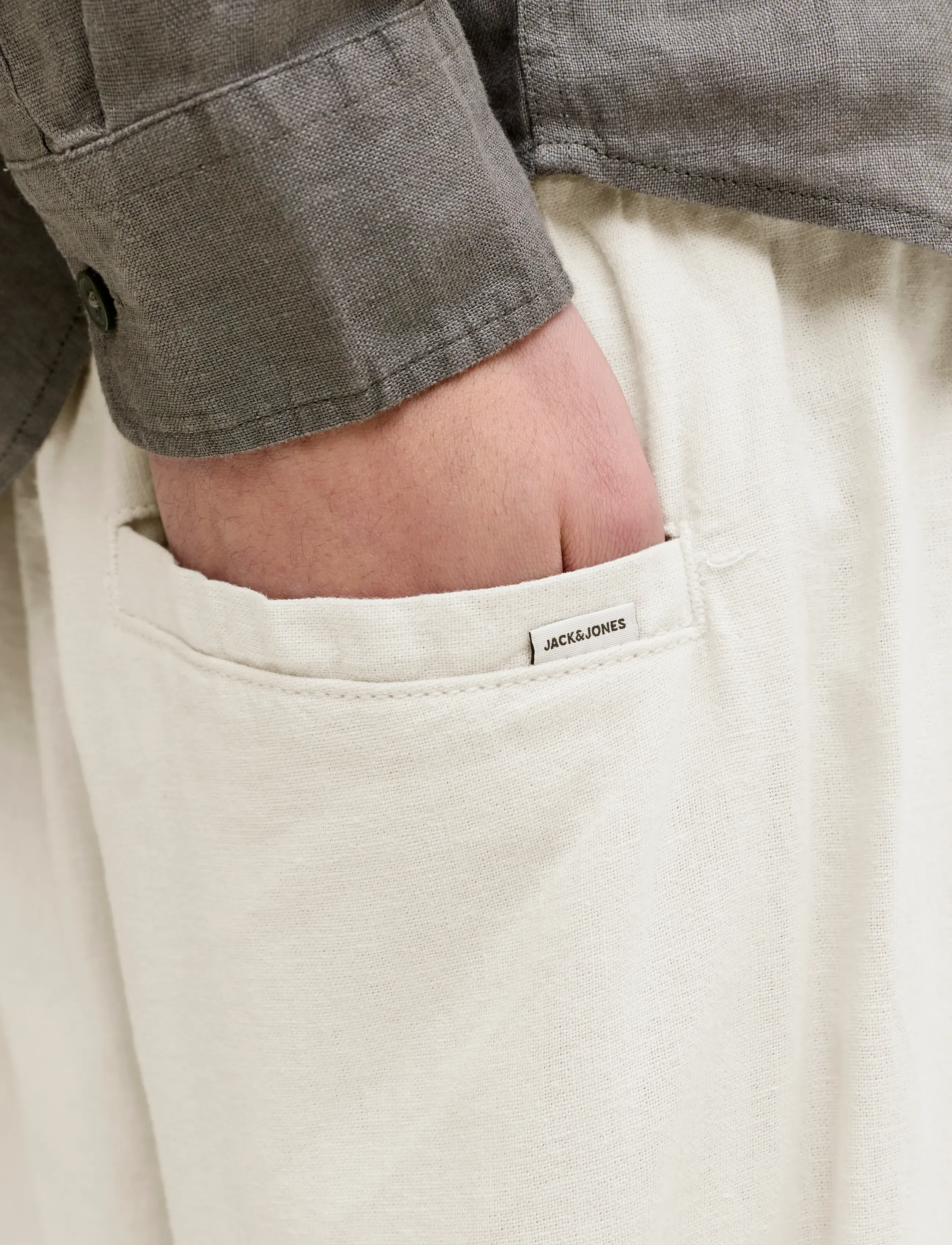 Jack & Jones - JPSTBILL ANDROS VIS LINEN BLEND JOGGER - linen trousers - cloud dancer - 5