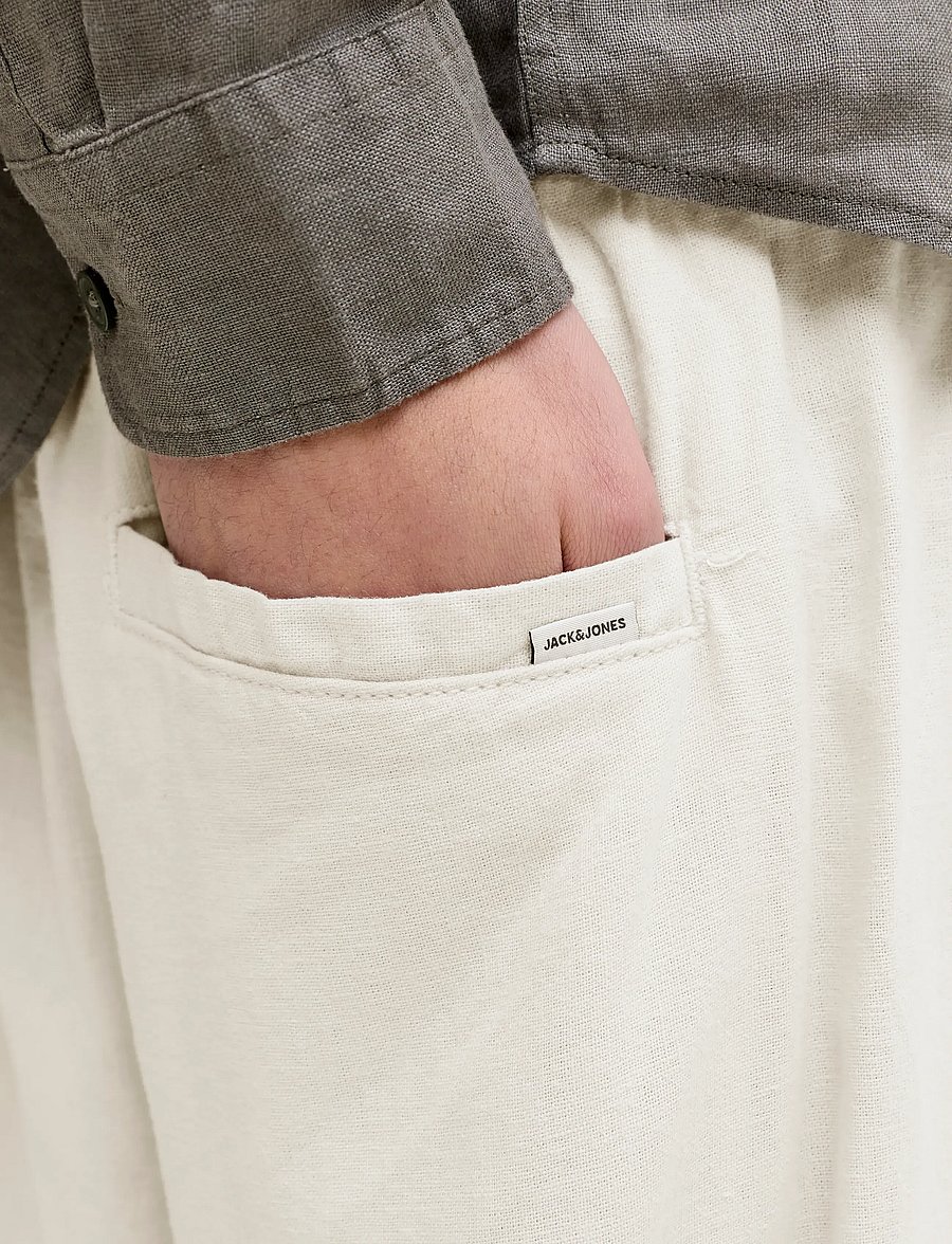 Jack & Jones - JPSTBILL ANDROS VIS LINEN BLEND JOGGER - hørbukser - cloud dancer - 5