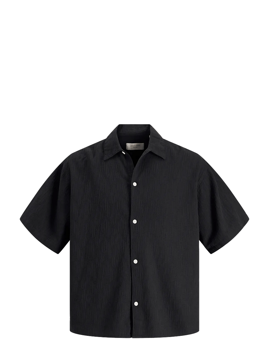 Jack & Jones - JORMONTAUK WAVY TEXTURE SHIRT SS SN - lyhythihaiset kauluspaidat - black - 1
