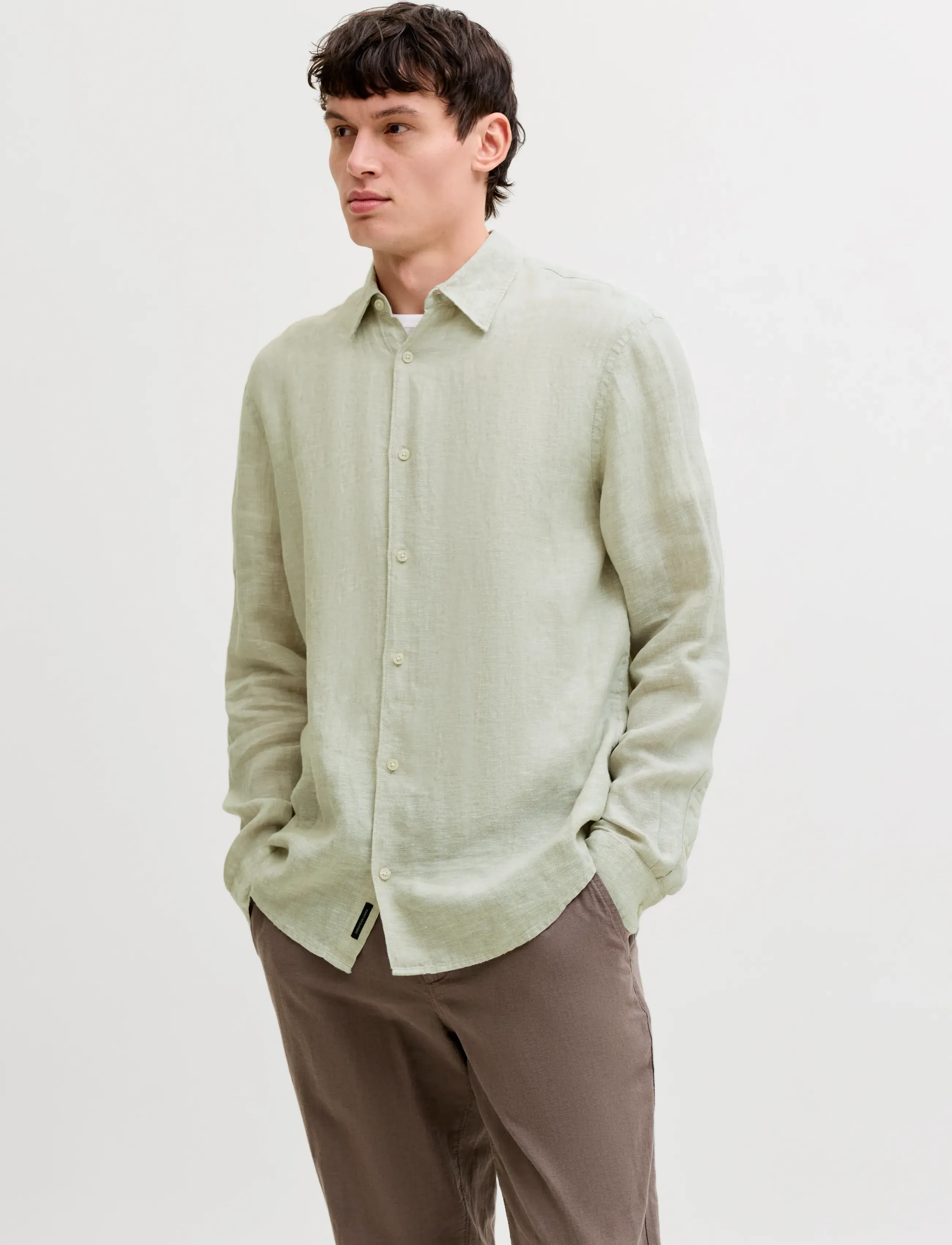 Jack & Jones JPRBLALAWRENCE LINEN LS SHIRT SN - Kauluspaidat - ALFALFA / khaki/green