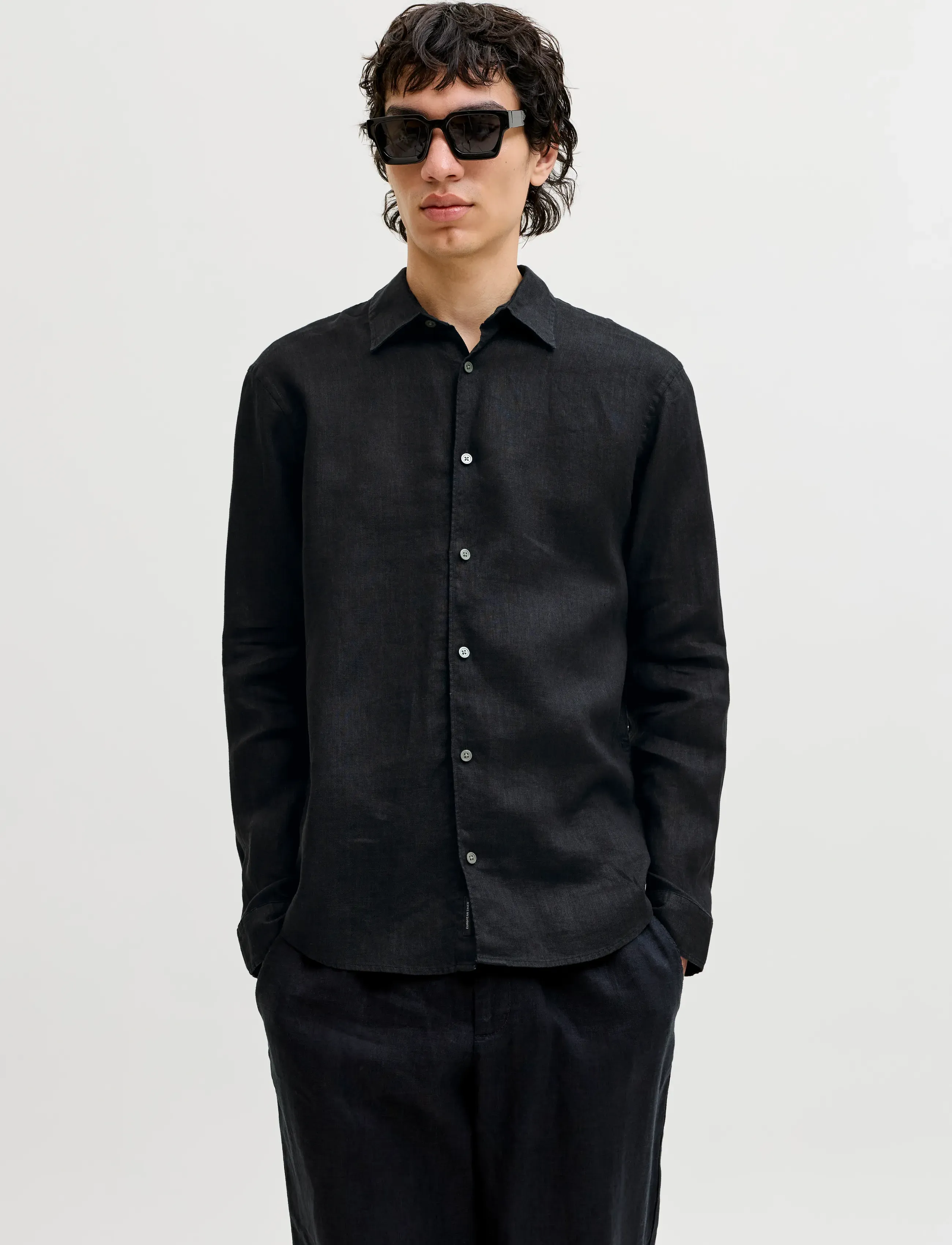 Jack & Jones JPRBLALAWRENCE LINEN LS SHIRT SN - Leinenhemden - BLACK / black