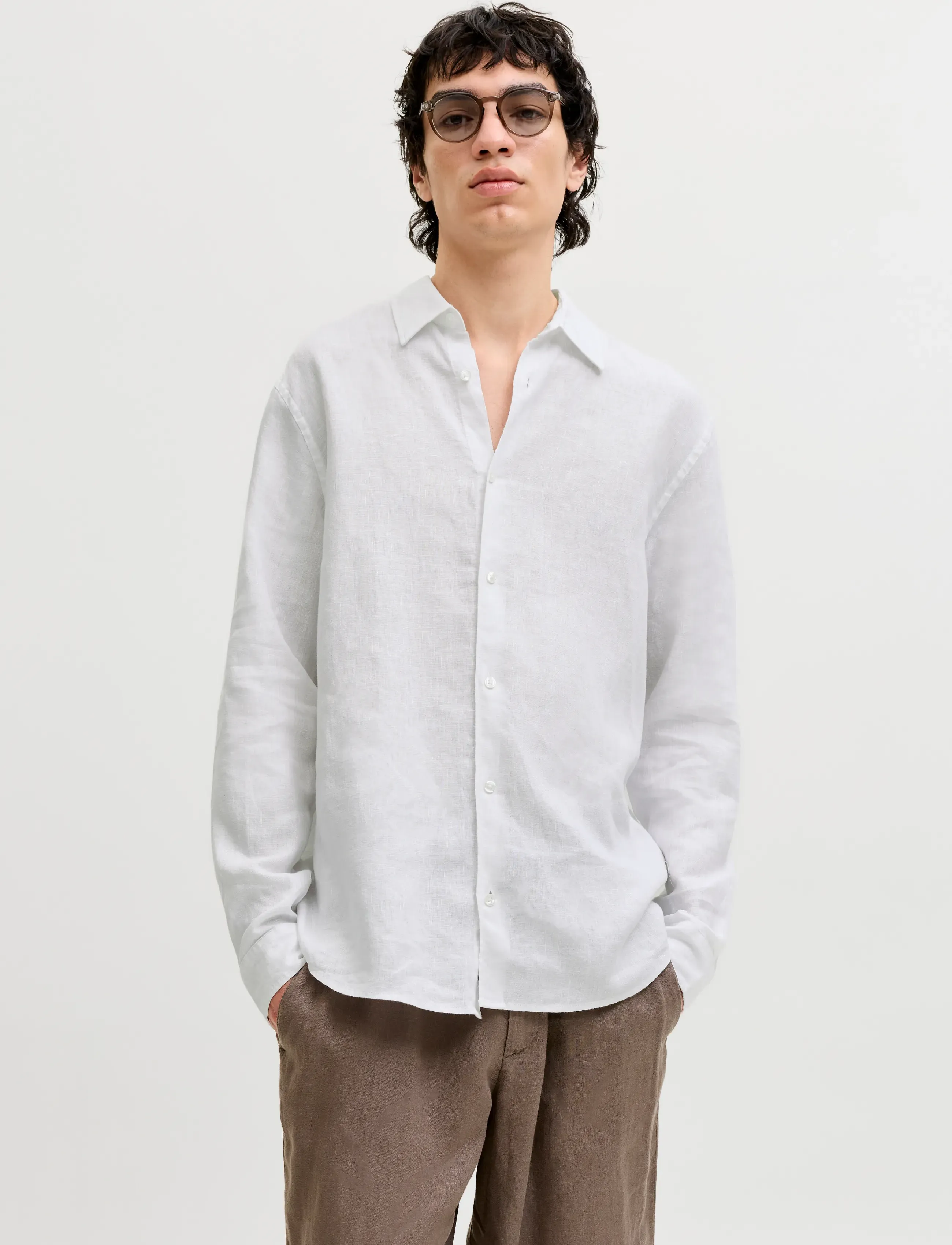 Jack & Jones - JPRBLALAWRENCE LINEN LS SHIRT SN - linasest riidest särgid - bright white - 0