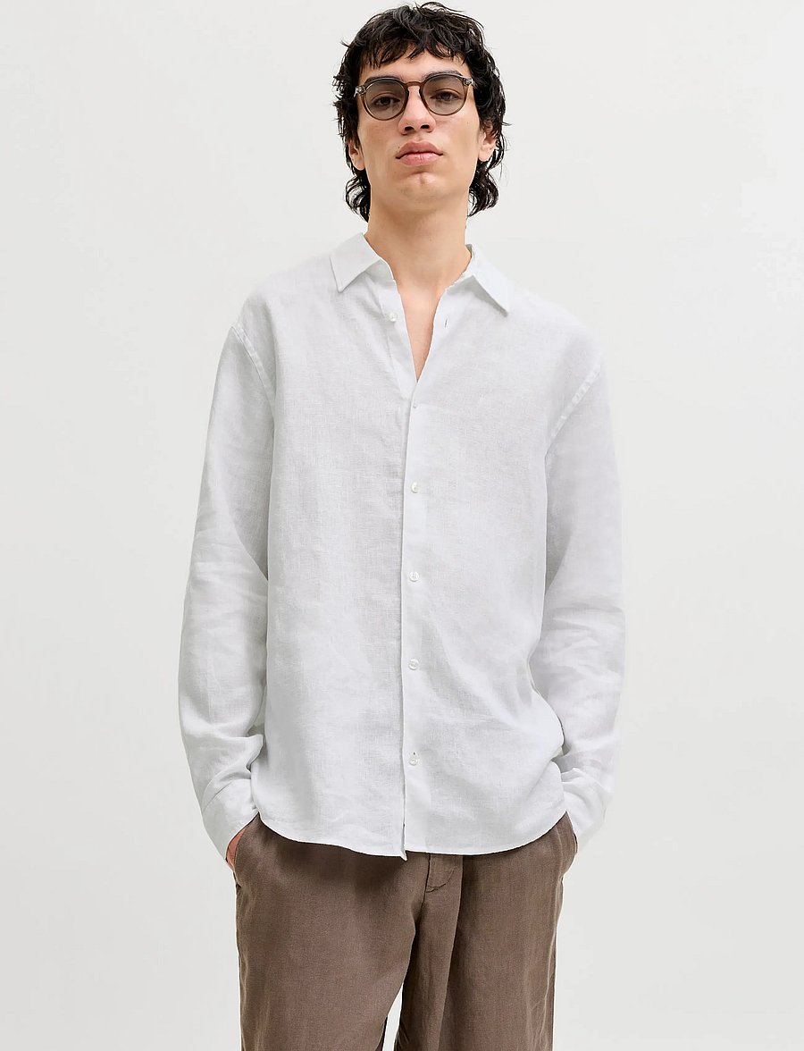 Jack & Jones - JPRBLALAWRENCE LINEN LS SHIRT SN - linneskjortor - bright white - 0