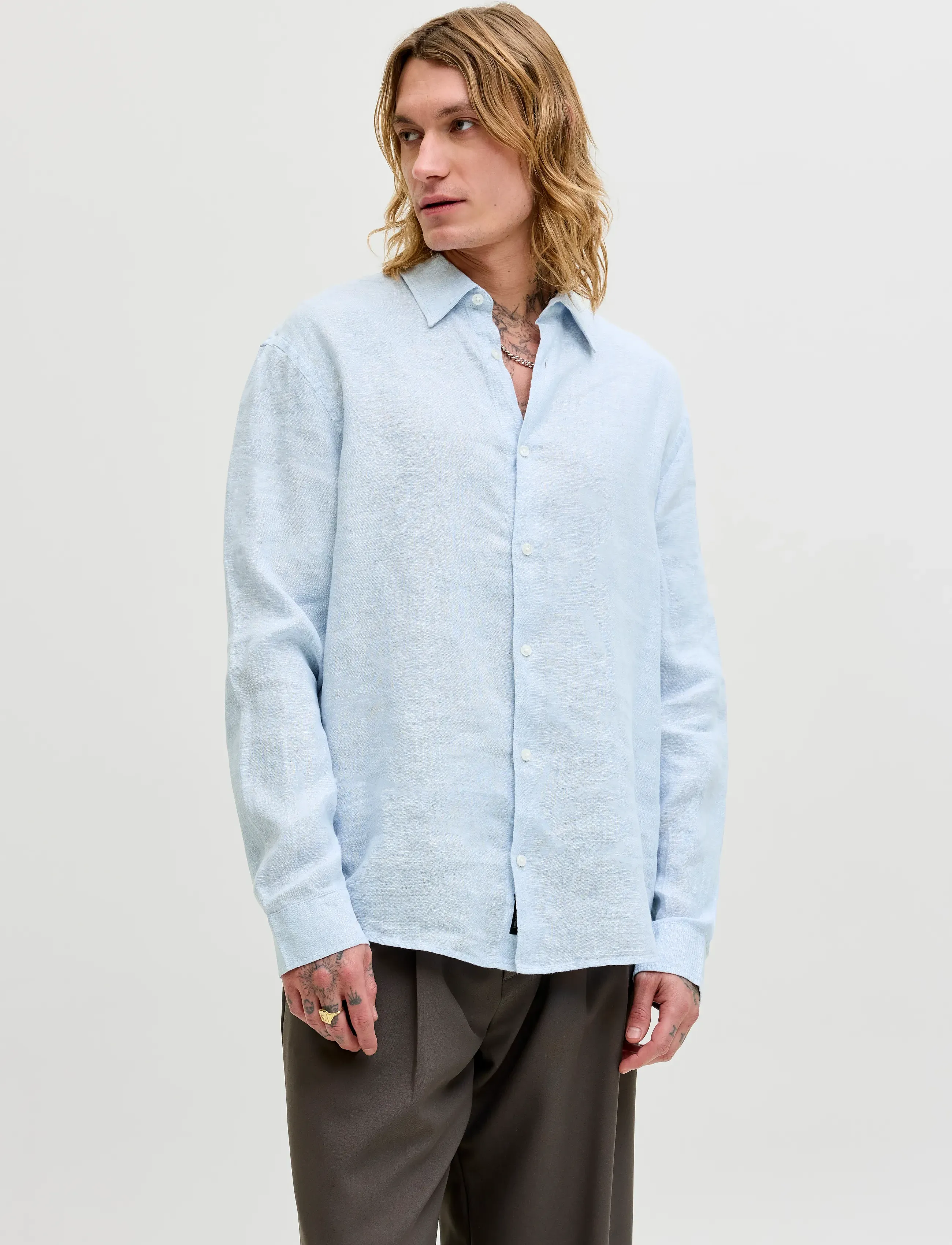 Jack & Jones JPRBLALAWRENCE LINEN LS SHIRT SN - Apģērbi - CHAMBRAY BLUE / blue