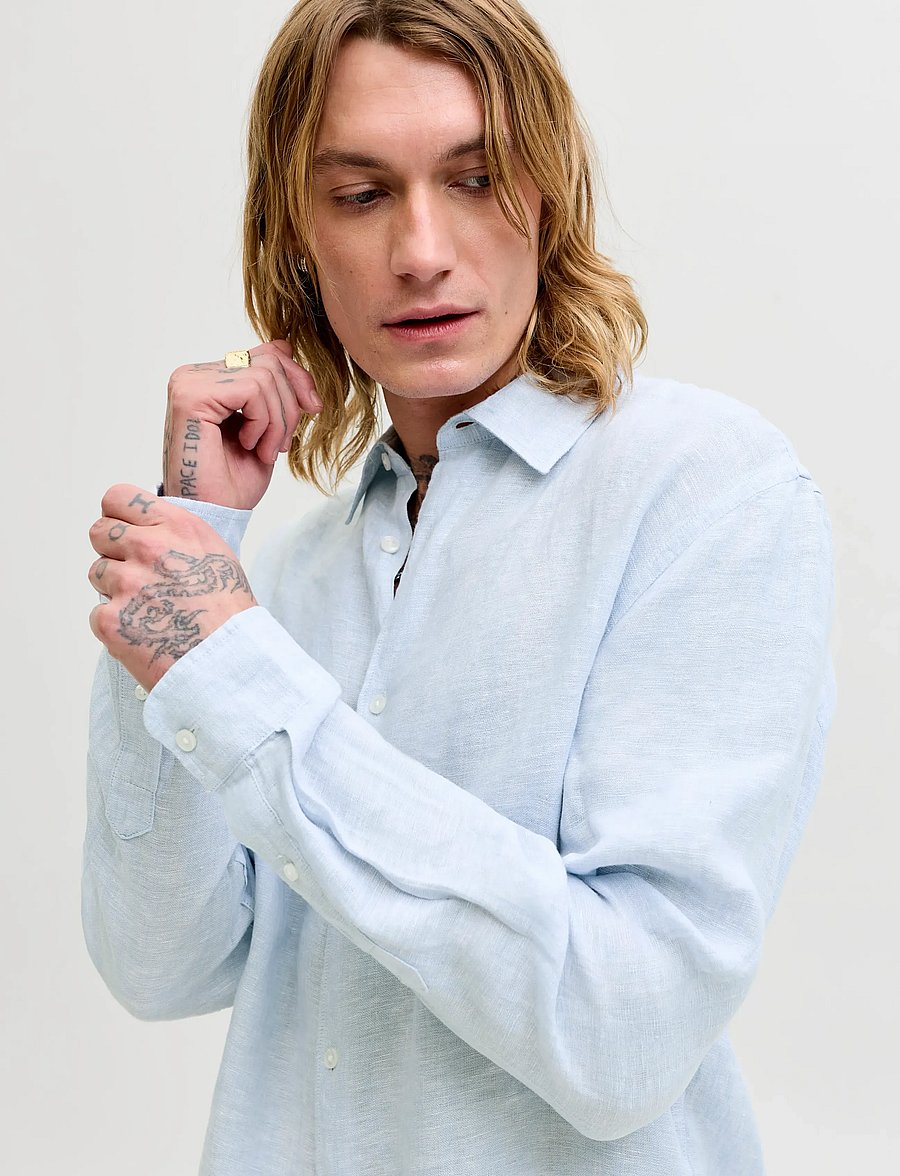 Jack & Jones - JPRBLALAWRENCE LINEN LS SHIRT SN - linen shirts - chambray blue - 4