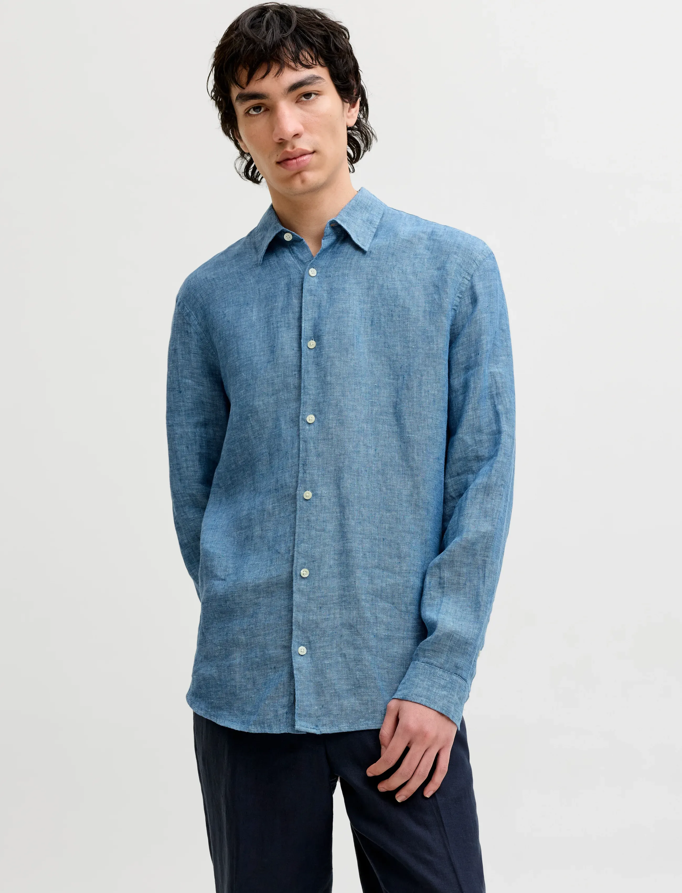 Jack & Jones JPRBLALAWRENCE LINEN LS SHIRT SN - Skjorter - FADED DENIM / blue
