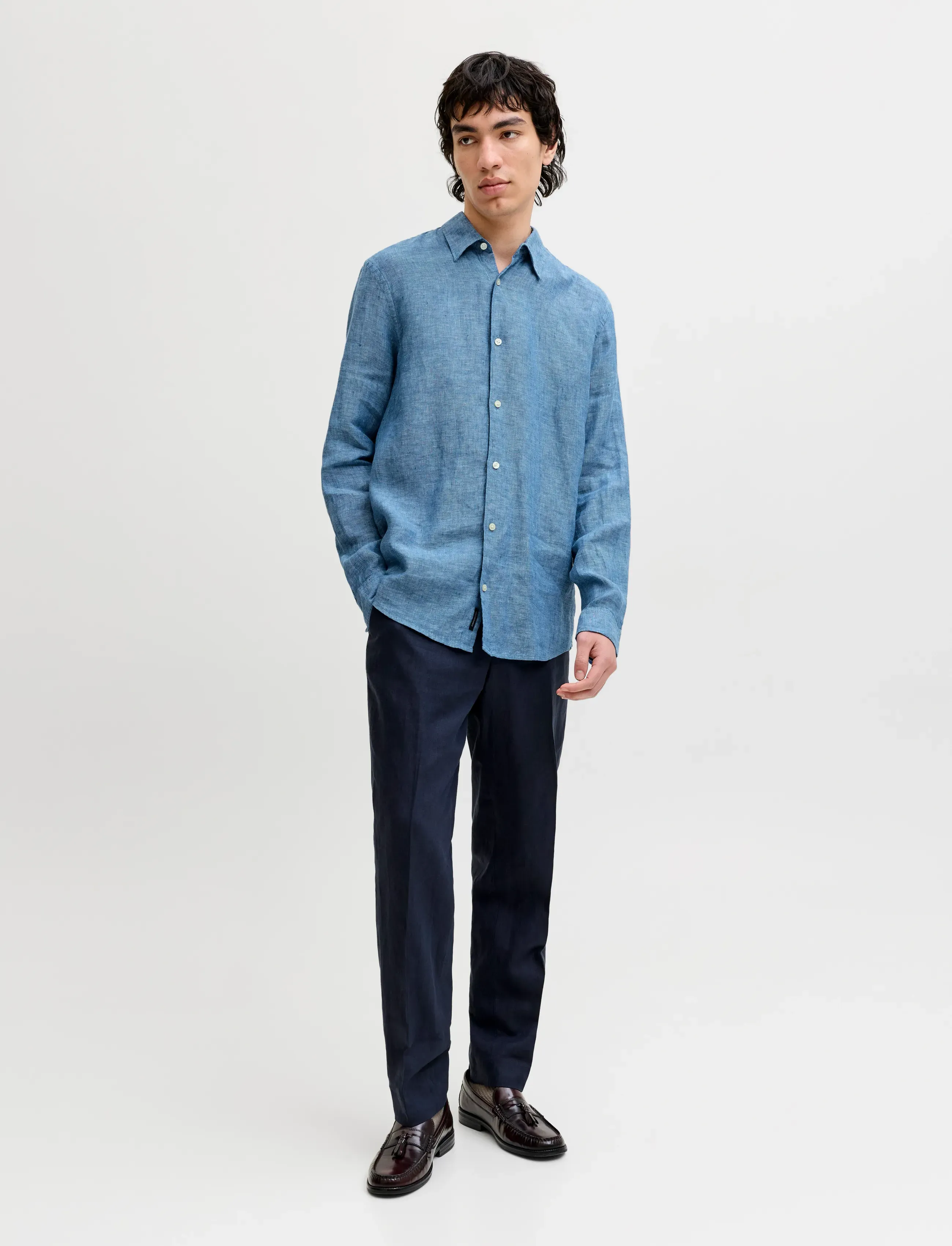 Jack & Jones - JPRBLALAWRENCE LINEN LS SHIRT SN - linased särgid - faded denim - 3