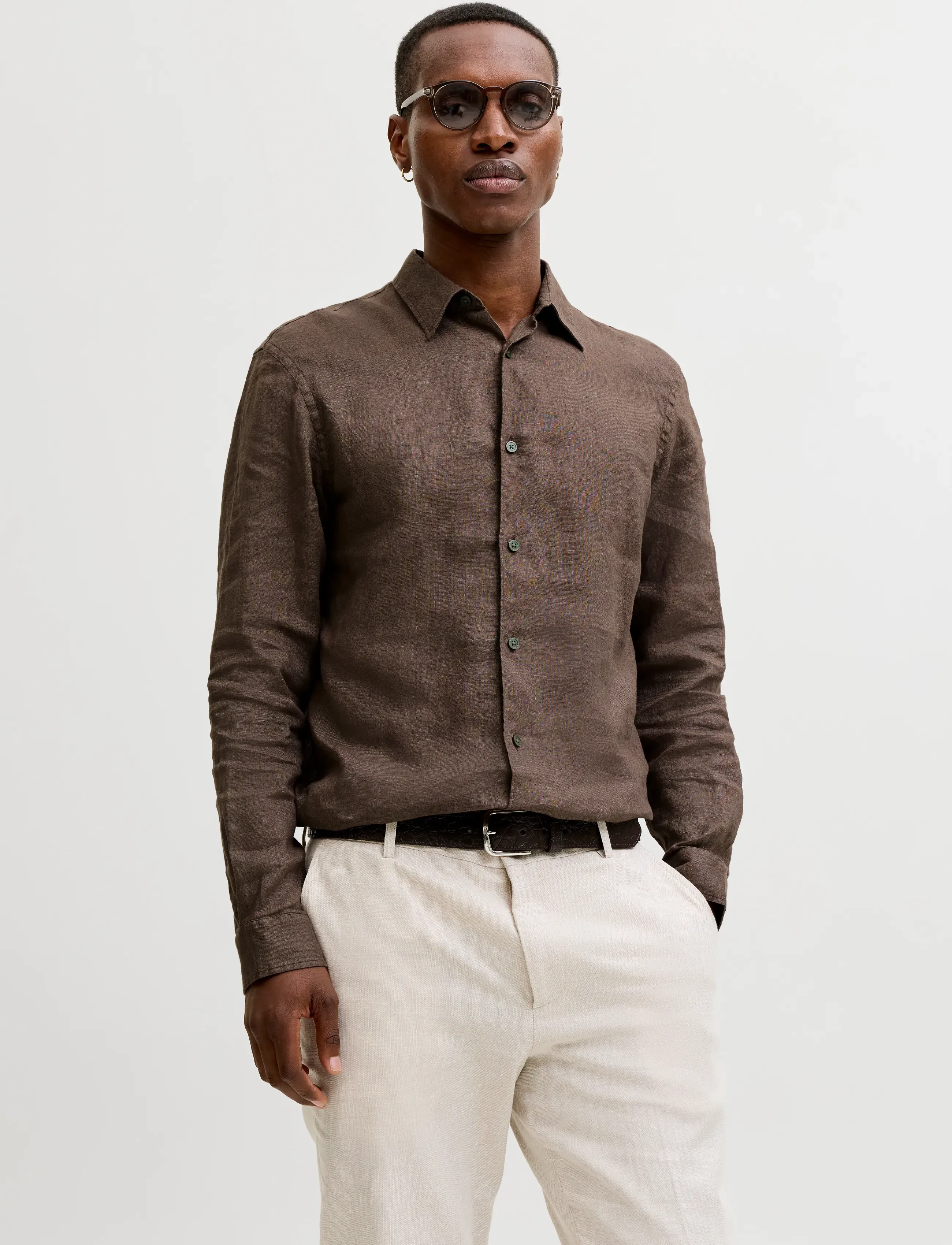 Jack & Jones JPRBLALAWRENCE LINEN LS SHIRT SN - Skjorter - MOREL / brown