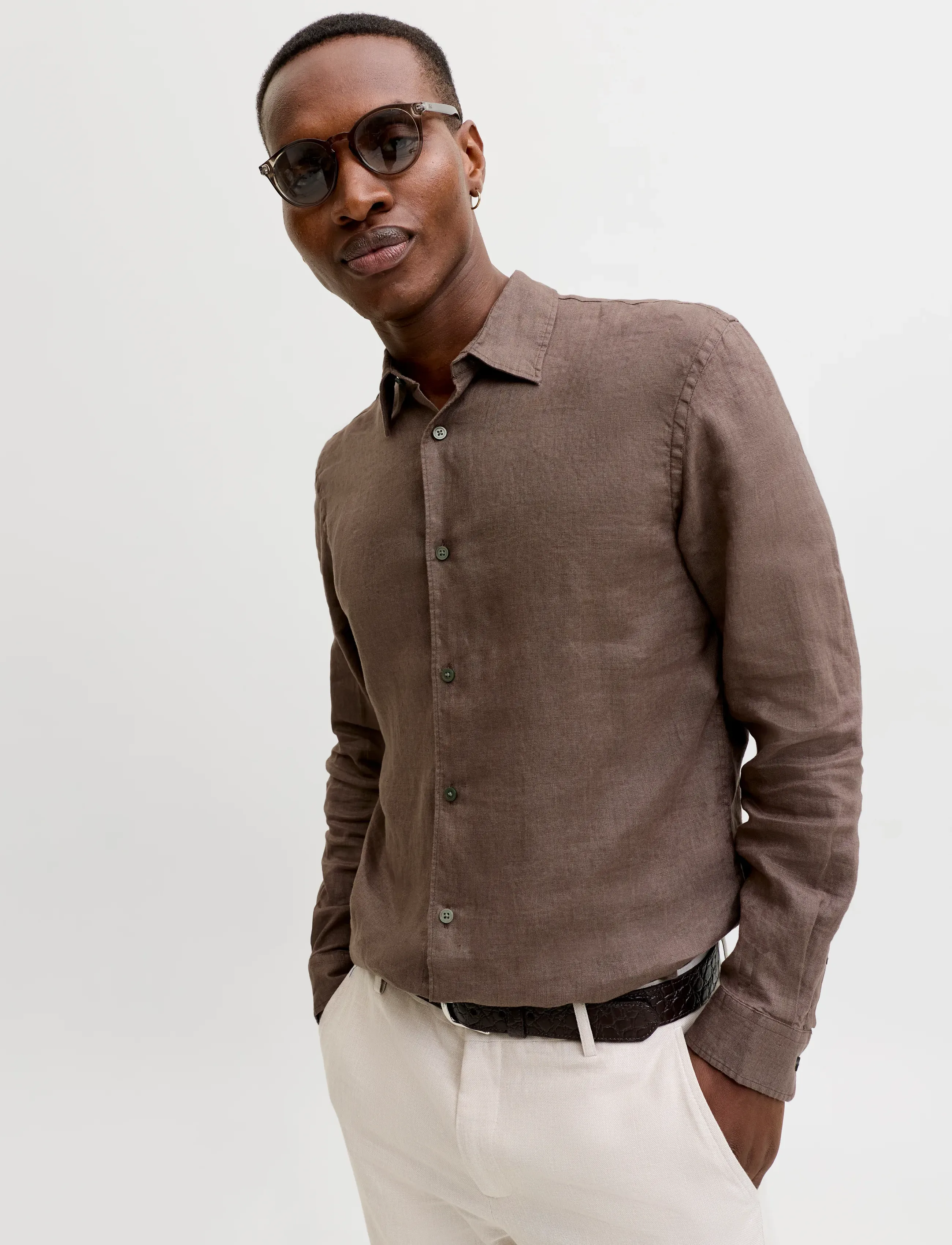 Jack & Jones - JPRBLALAWRENCE LINEN LS SHIRT SN - linen shirts - morel - 5