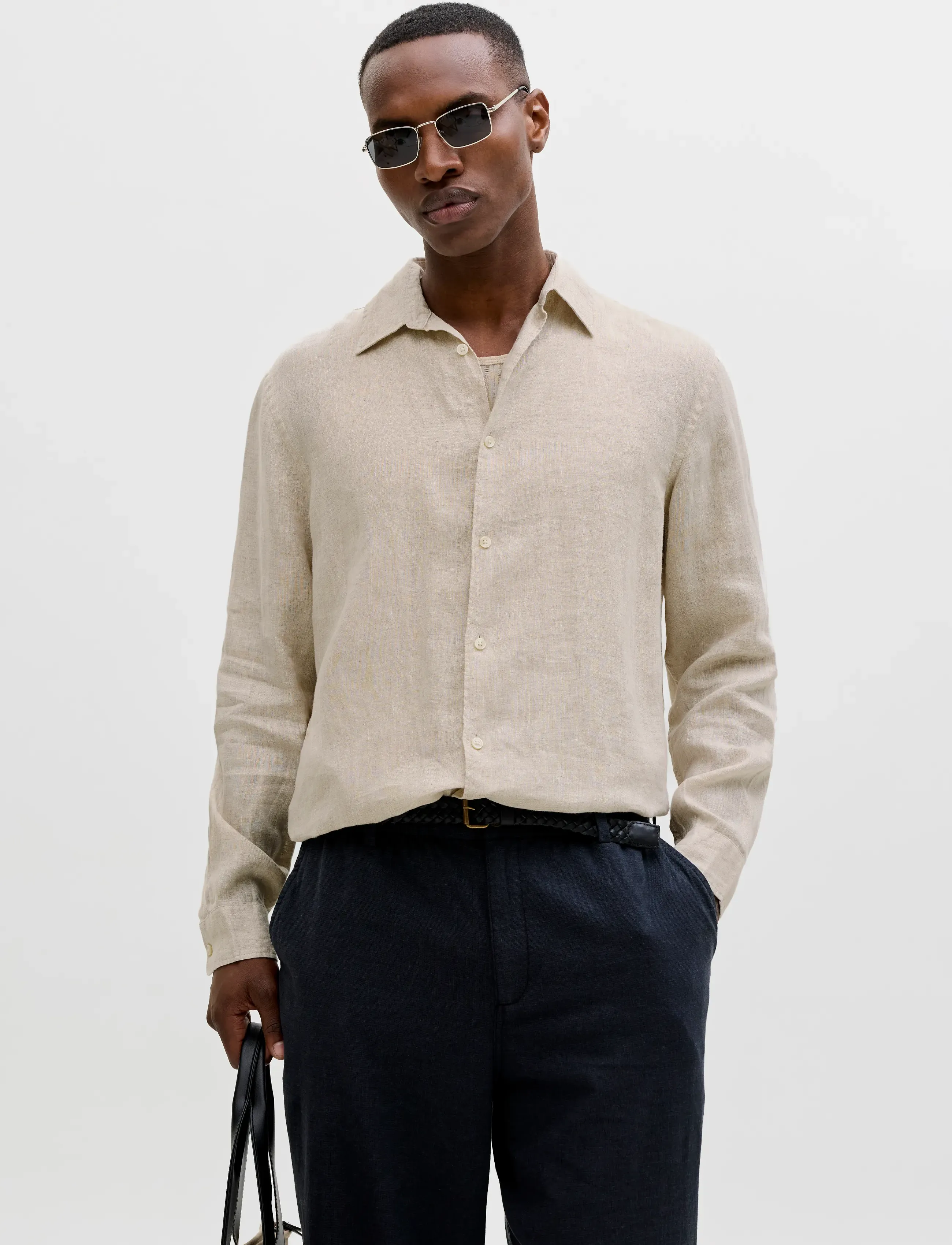 Jack & Jones JPRBLALAWRENCE LINEN LS SHIRT SN - Linnen overhemden - SILVER LINING / beige