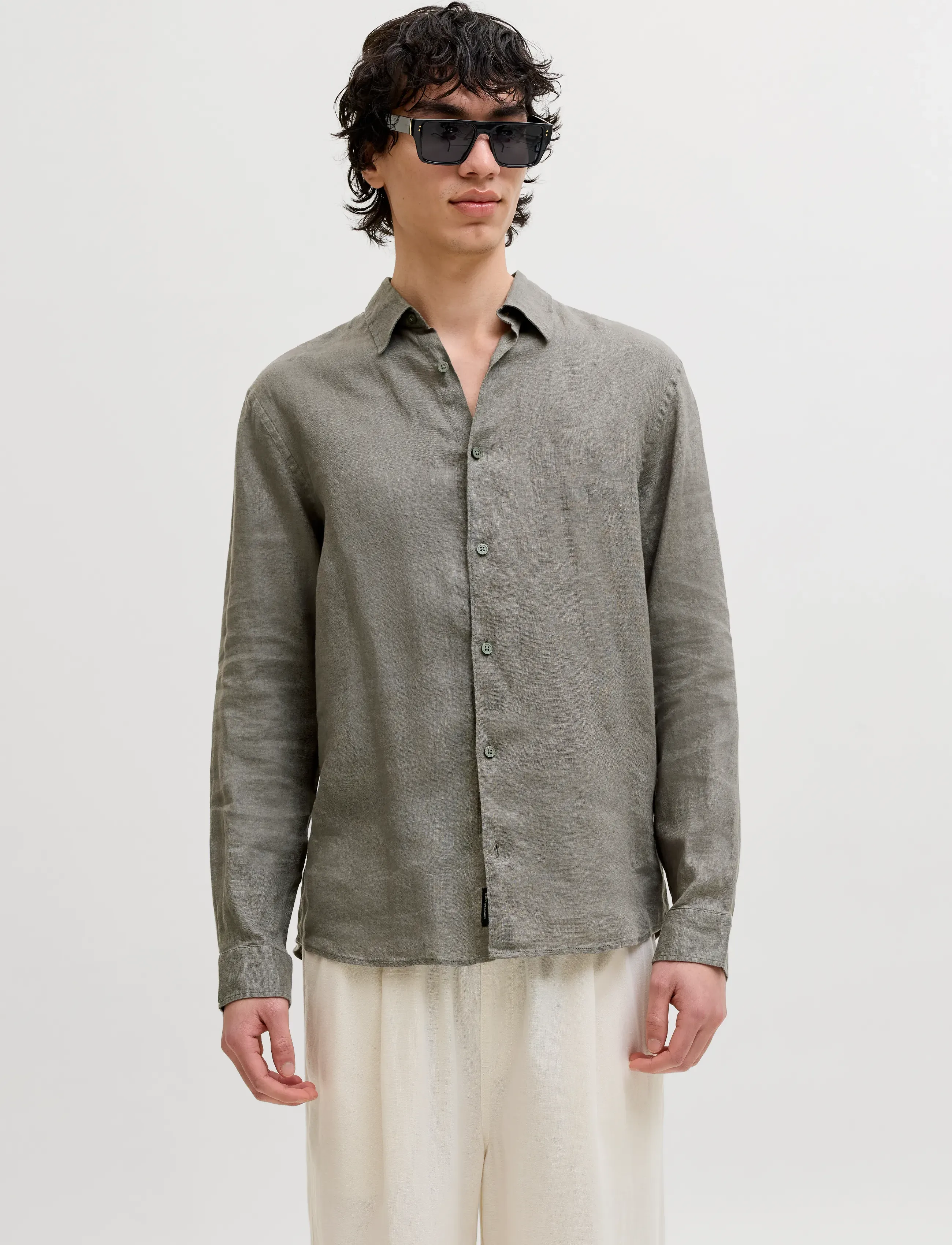 Jack & Jones JPRBLALAWRENCE LINEN LS SHIRT SN - Kauluspaidat - SMOKEY OLIVE / khaki/green