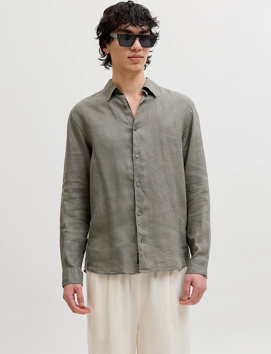 Jack & Jones - JPRBLALAWRENCE LINEN LS SHIRT SN - hørskjorter - smokey olive - 0