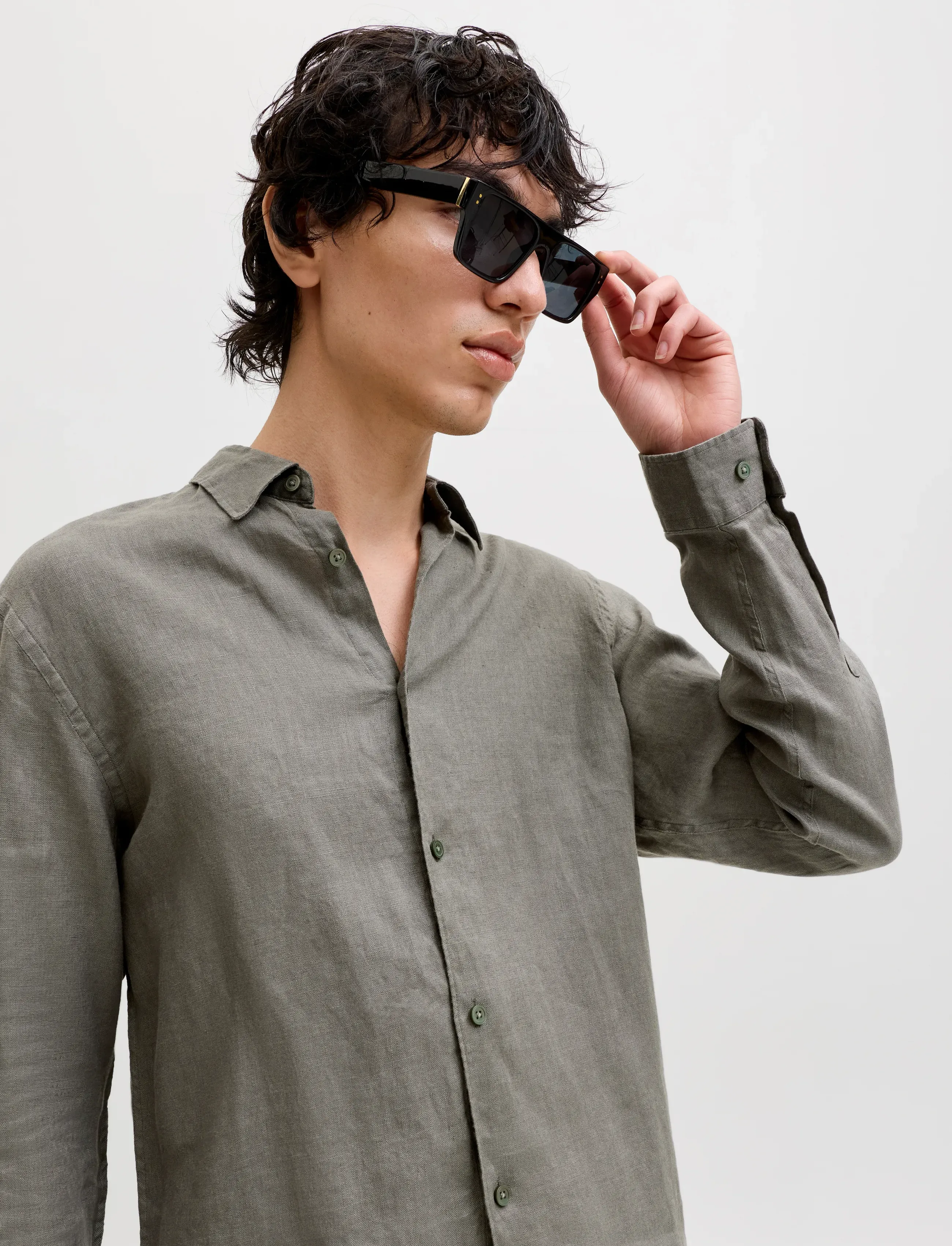Jack & Jones - JPRBLALAWRENCE LINEN LS SHIRT SN - linased särgid - smokey olive - 5