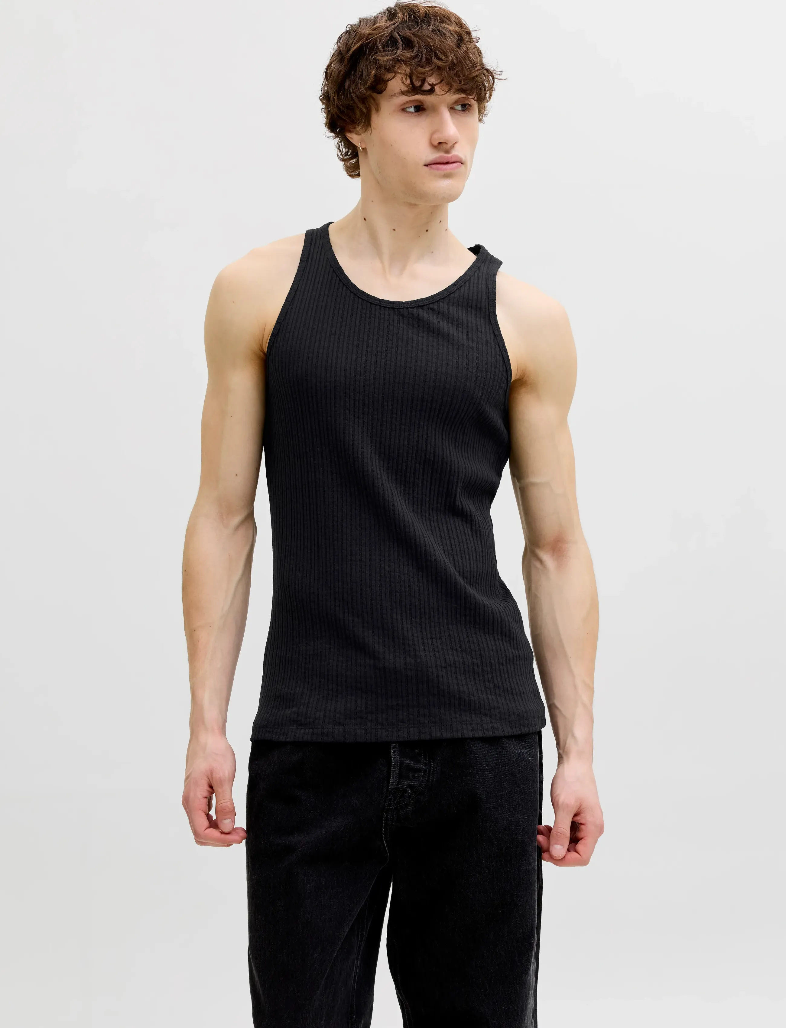 Jack & Jones JORMAINE POINTAL RIB TANK TOP - Clothing - BLACK / black