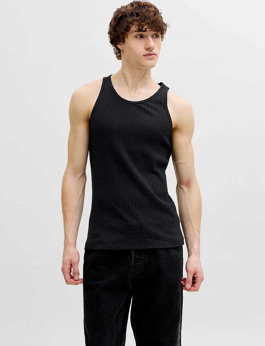 Jack & Jones - JORMAINE POINTAL RIB TANK TOP - linnen - black - 0