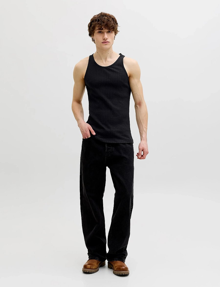 Jack & Jones - JORMAINE POINTAL RIB TANK TOP - linnen - black - 3