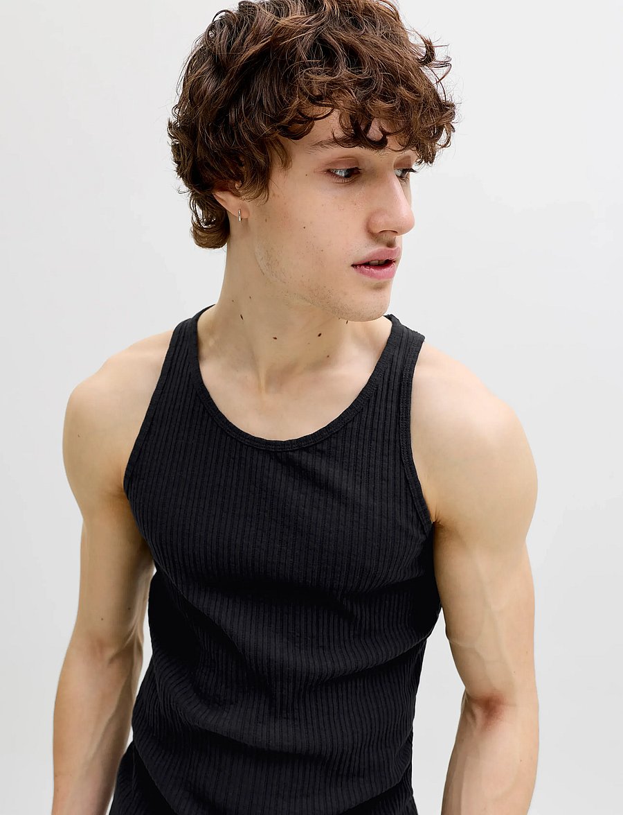 Jack & Jones - JORMAINE POINTAL RIB TANK TOP - linnen - black - 5