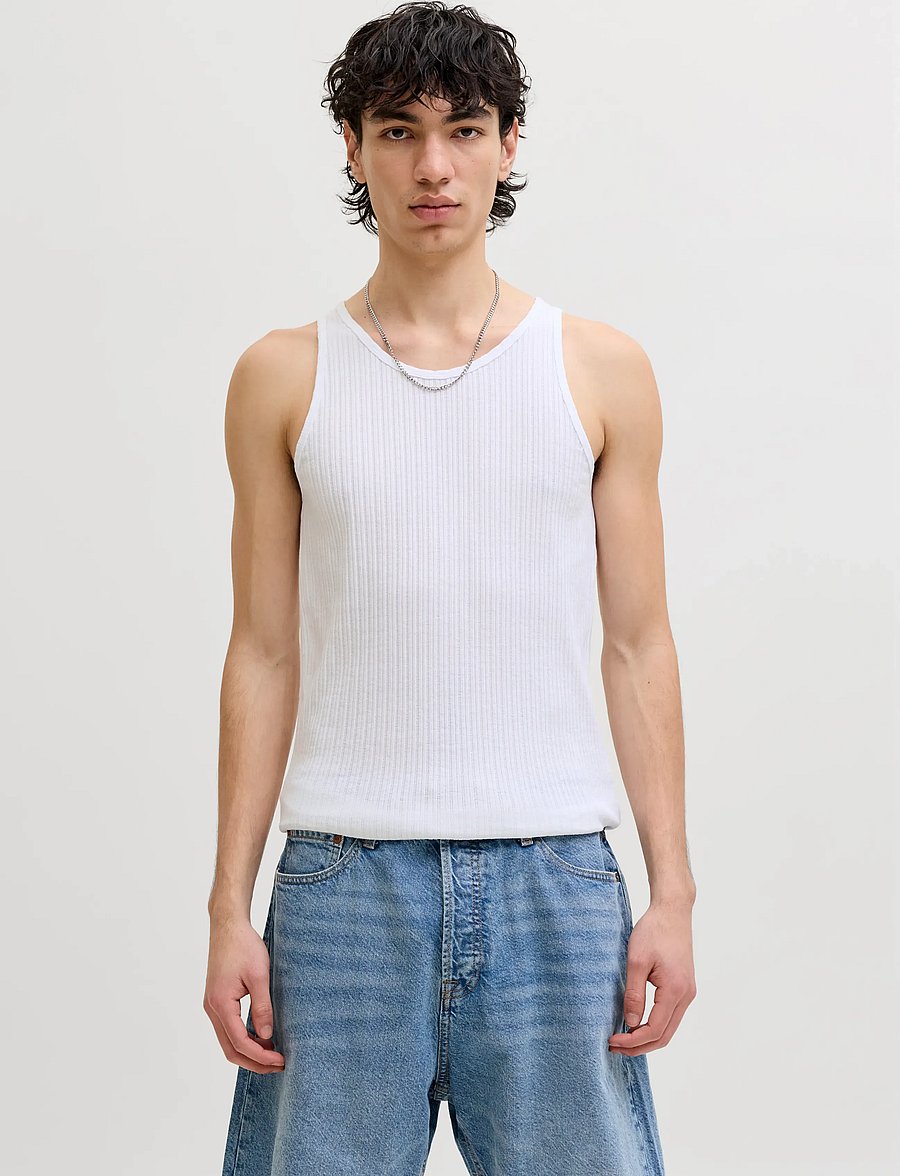 Jack & Jones - JORMAINE POINTAL RIB TANK TOP - tank tops - bright white - 0