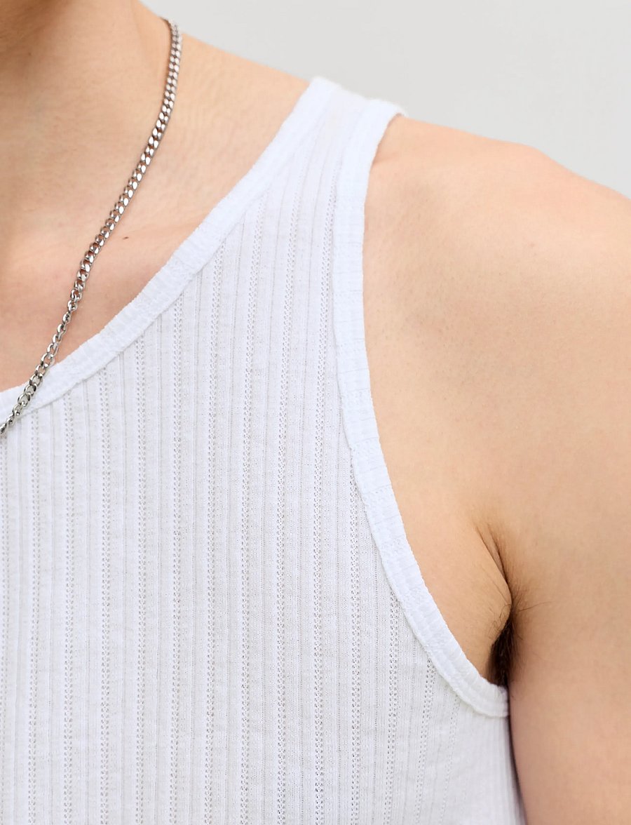 Jack & Jones - JORMAINE POINTAL RIB TANK TOP - tank tops - bright white - 5