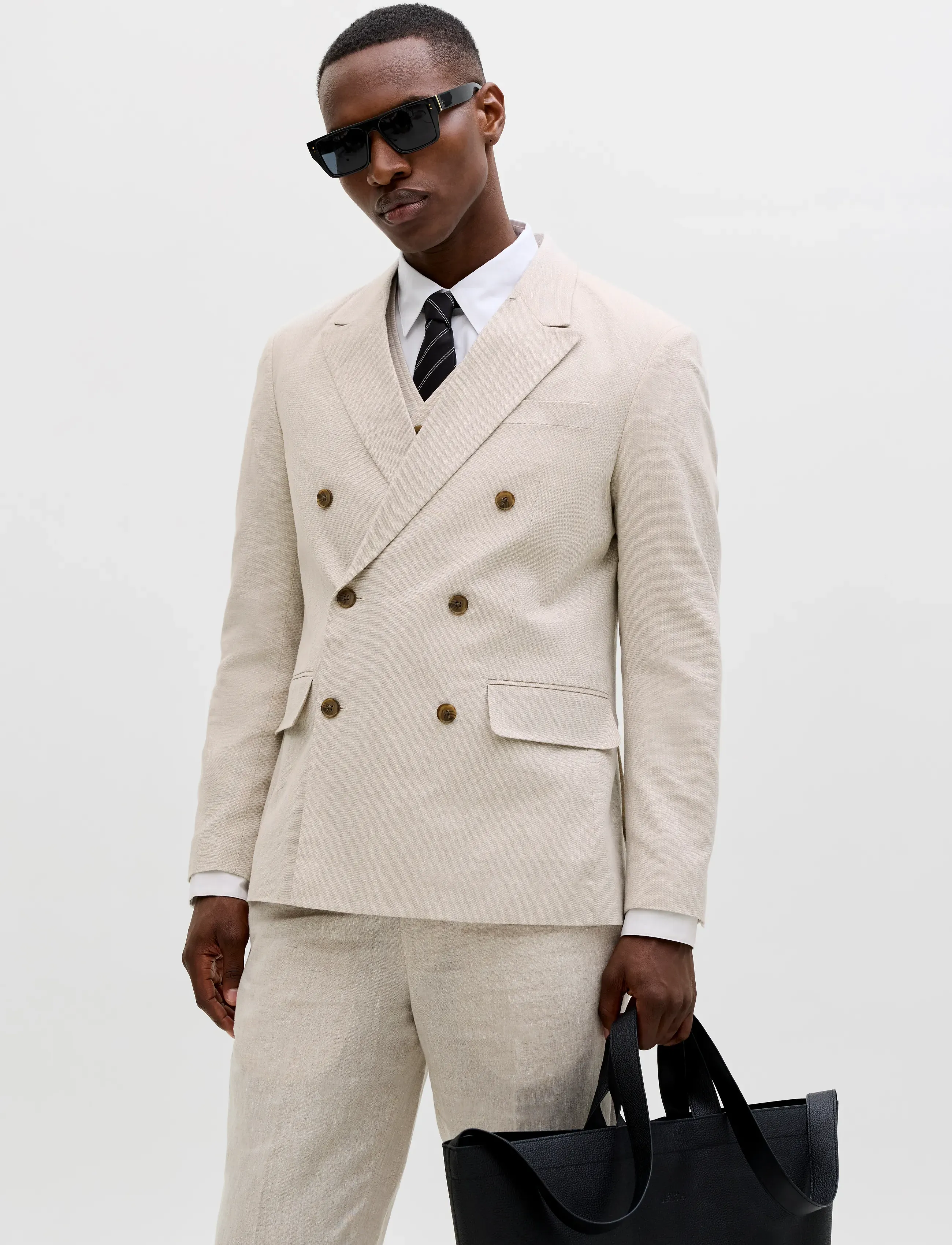 Jack & Jones Jprmartin Carlo Summer Linen Bl No06, 50, Blazer, Braun - Double Breasted Männerswear
