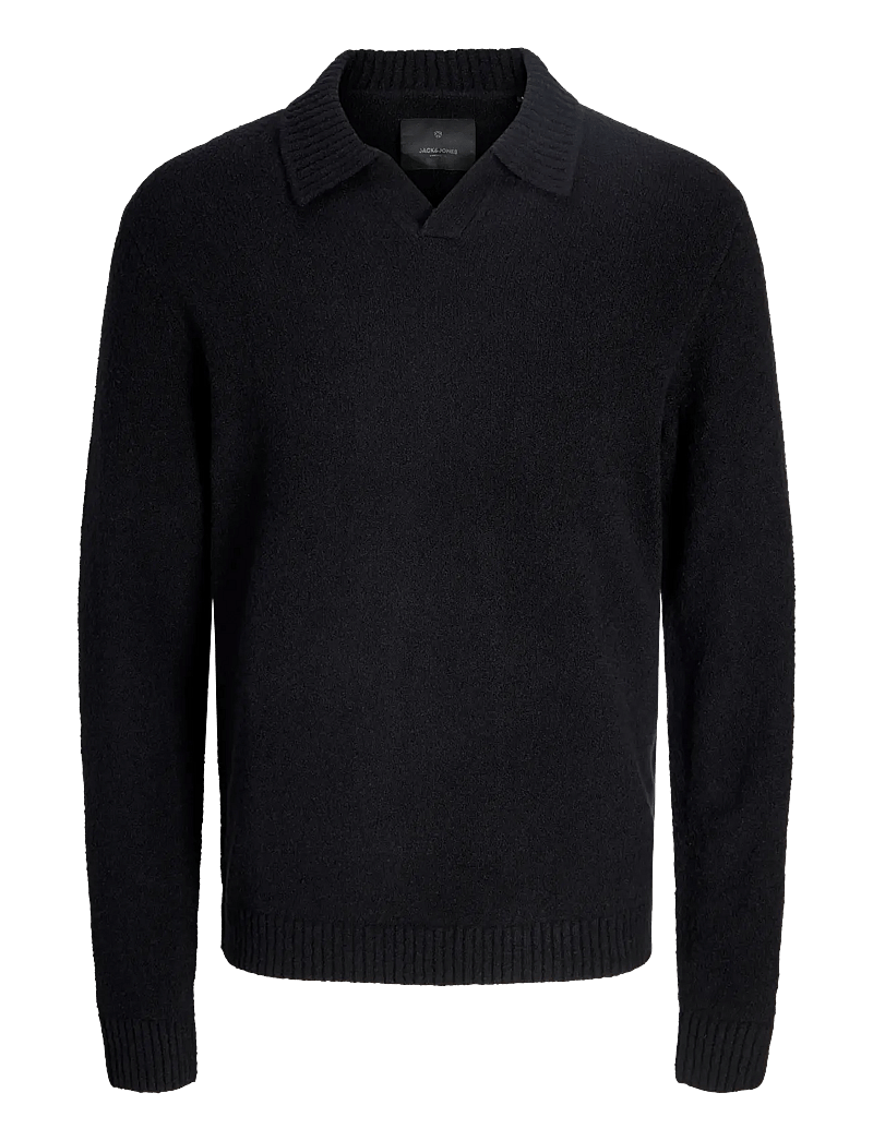 Jack & Jones - JPRBLAMAVERICK KNIT SPLIT NECK STYD AW25 - poloer i strik med lange ærmer - black - 1