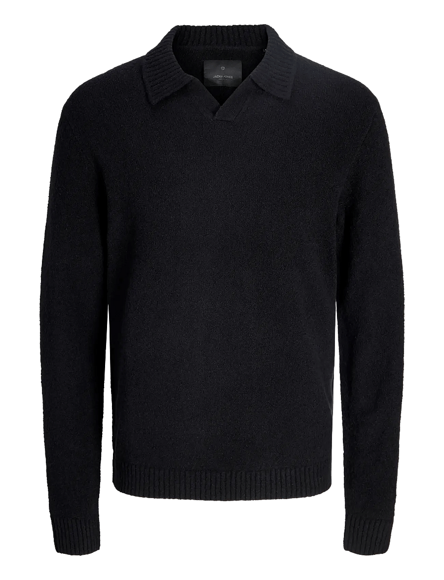 Jack & Jones - JPRBLAMAVERICK KNIT SPLIT NECK STYD AW25 - långärmade stickade pikétröjor - black - 1