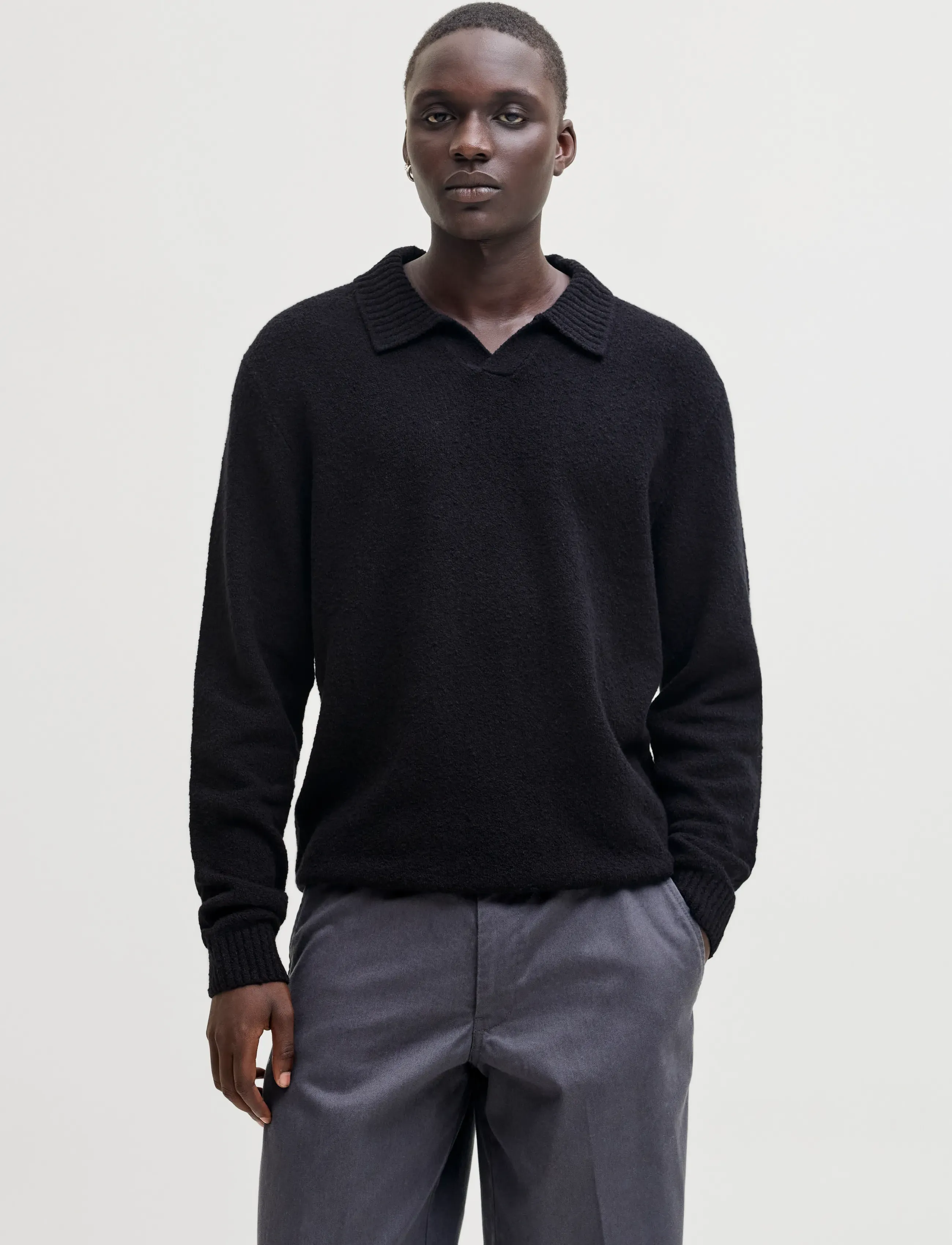 Jack & Jones Jprblamaverick Knit Split Neck Styd Aw25, Mænd, Split Hals Striktrøje, Sort, Str: S
