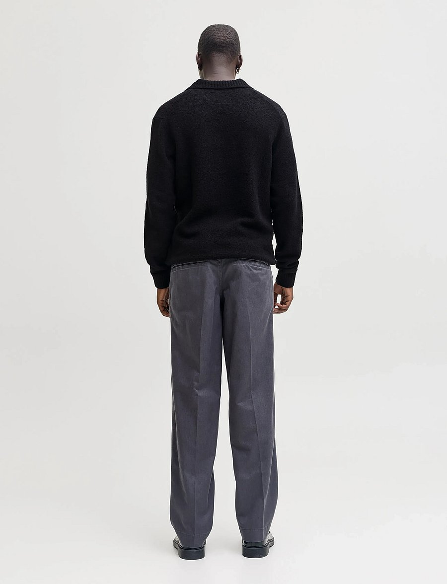 Jack & Jones - JPRBLAMAVERICK KNIT SPLIT NECK STYD AW25 - långärmade stickade pikétröjor - black - 2