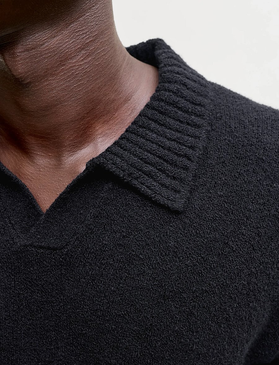 Jack & Jones - JPRBLAMAVERICK KNIT SPLIT NECK STYD AW25 - långärmade stickade pikétröjor - black - 4