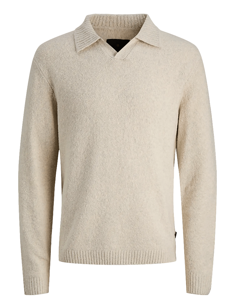 Jack & Jones - JPRBLAMAVERICK KNIT SPLIT NECK STYD AW25 - pikkade varrukatega kootud polosärgid - silver lining - 1